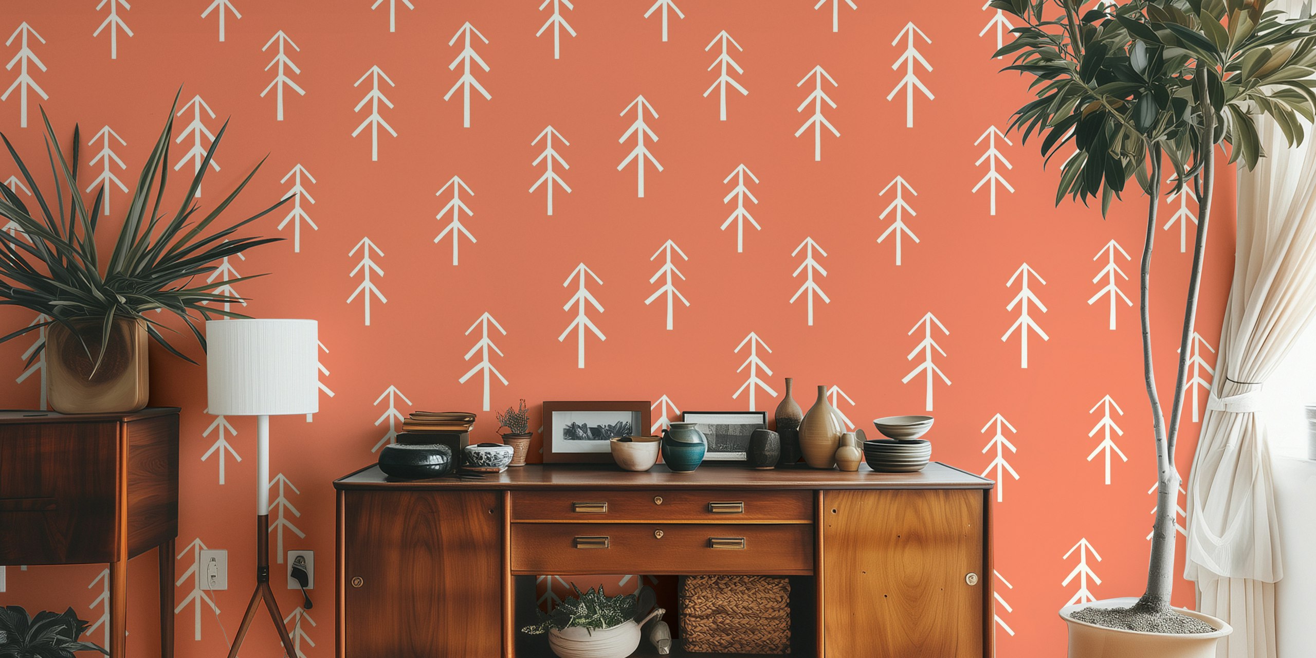 Forest red orange tapeta v pokoji