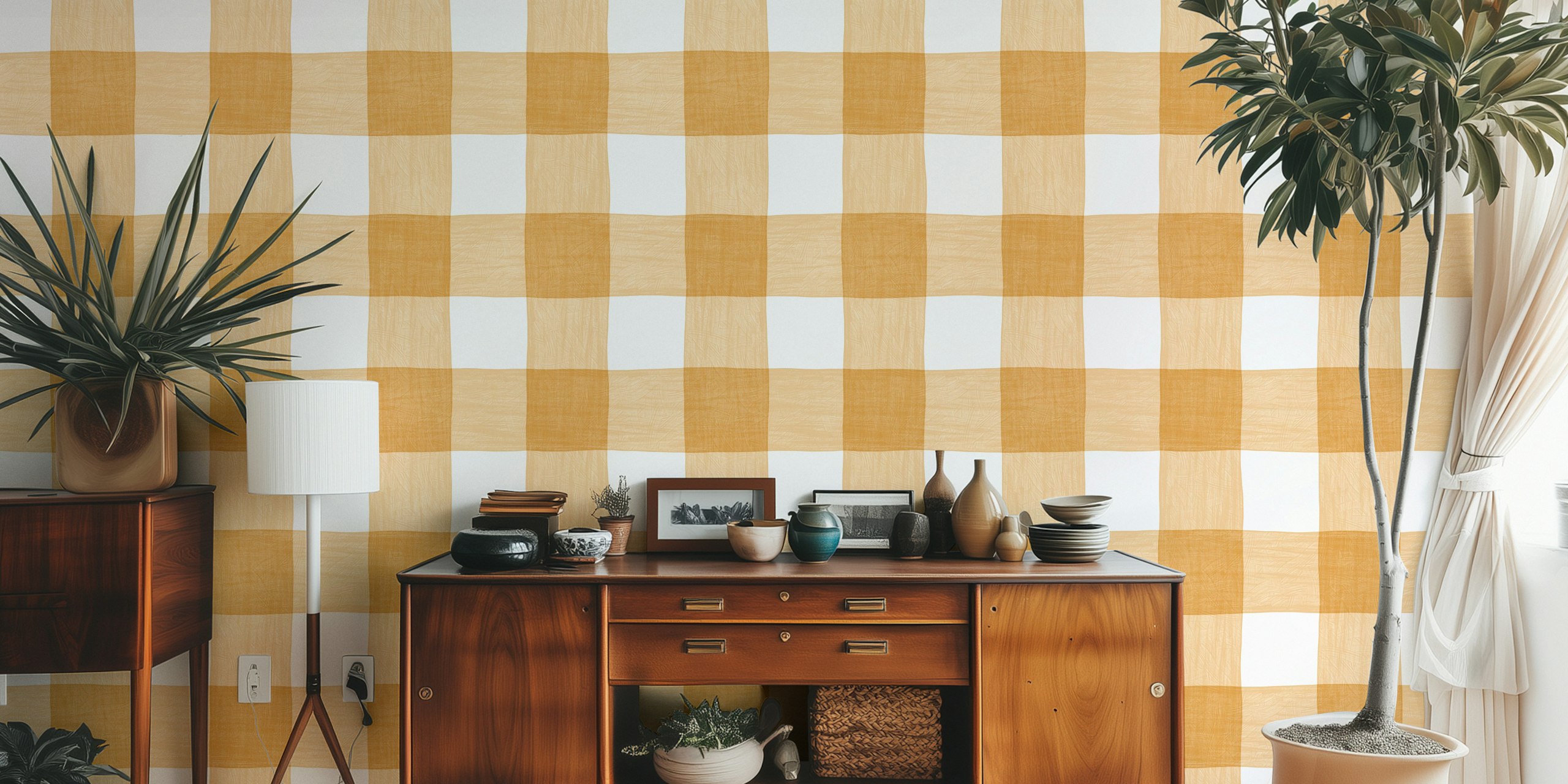 Ταπετσαρία Hand Painted Gingham σε δωμάτιο