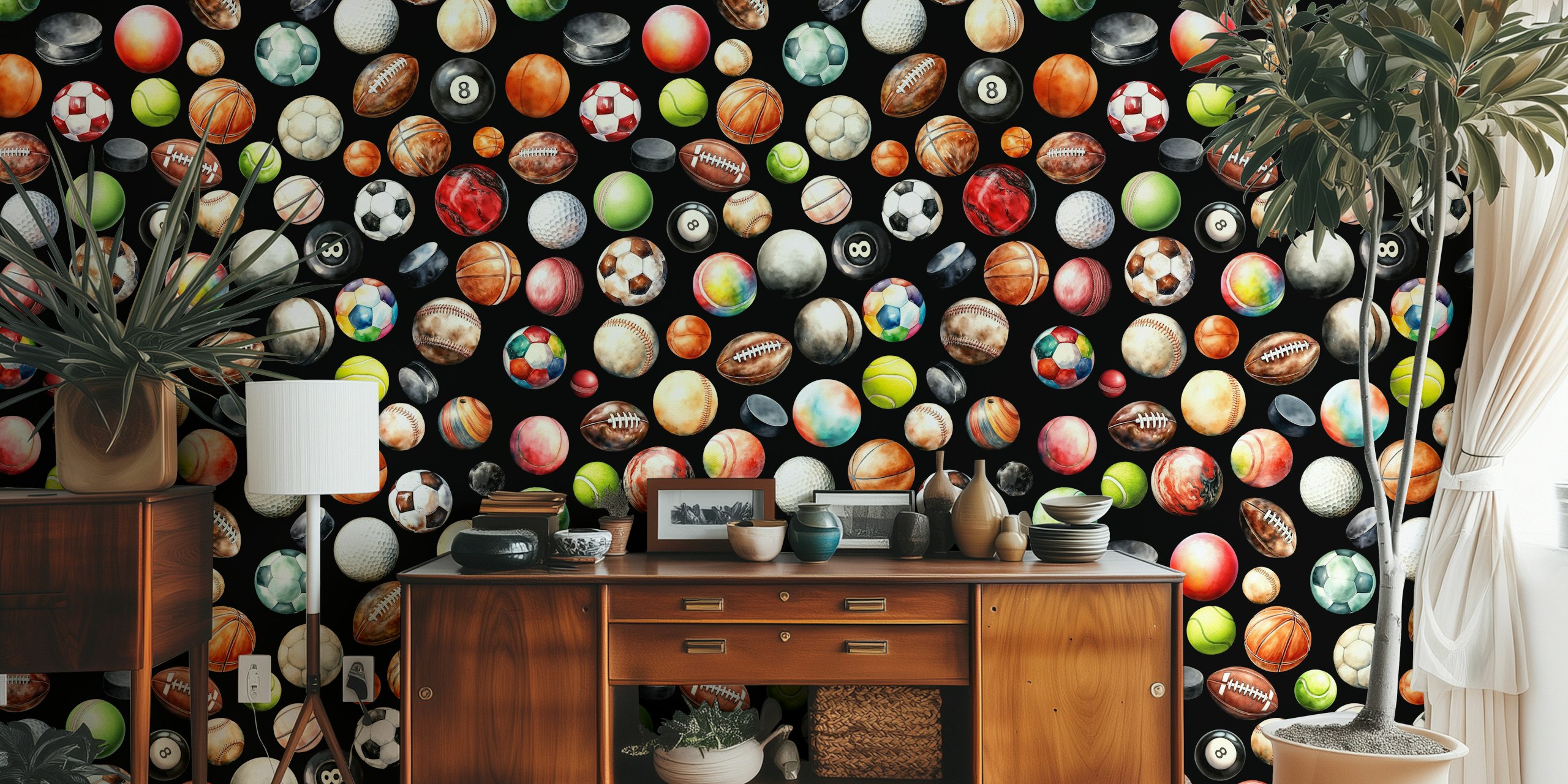 Colorful sports balls wallpaper design