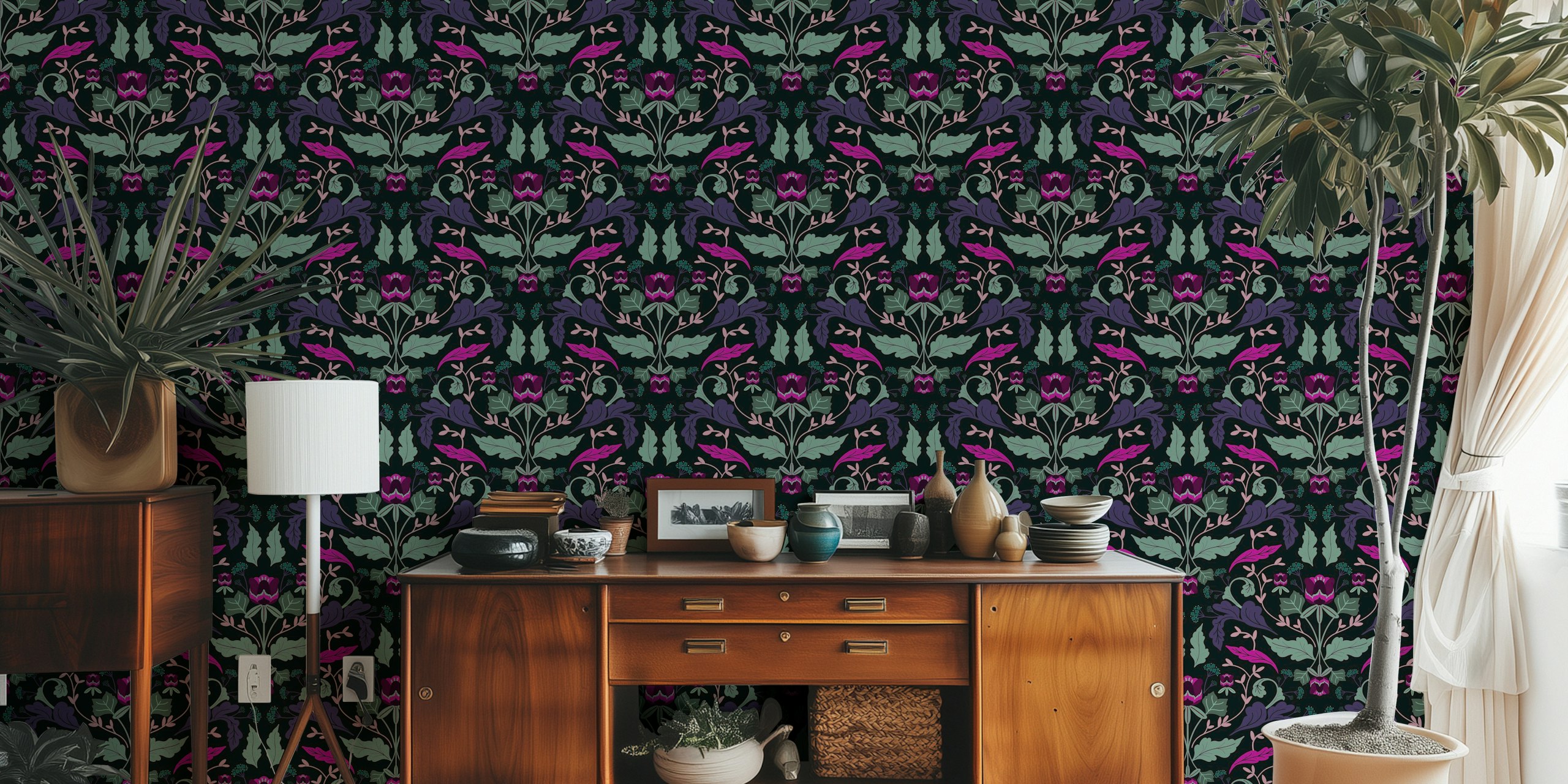 Design della carta da parati Dark Victorian Tulip Flowers