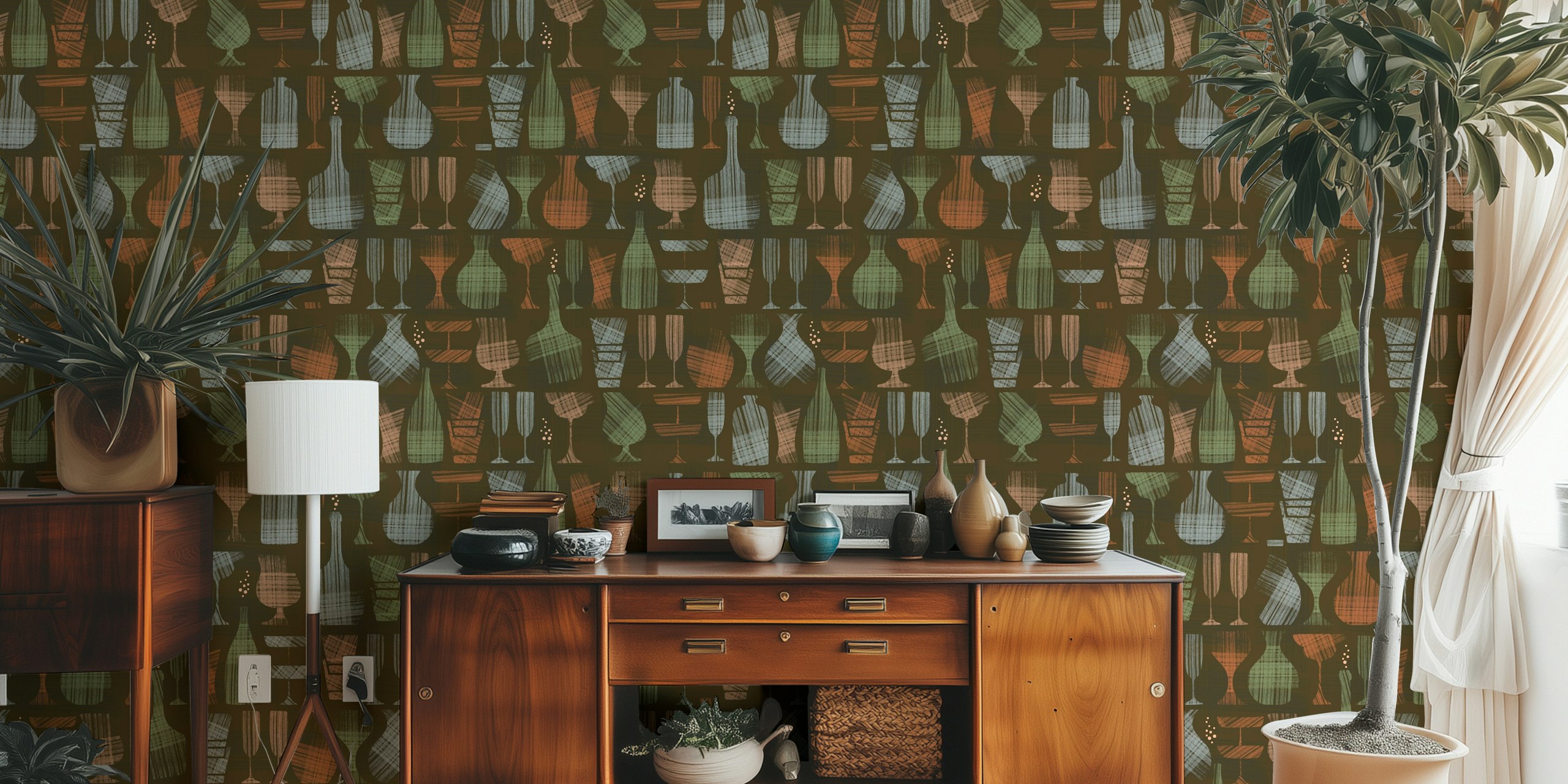 Tamnosmeđi tapet s Drinking glasses and bottles XL – dark brown