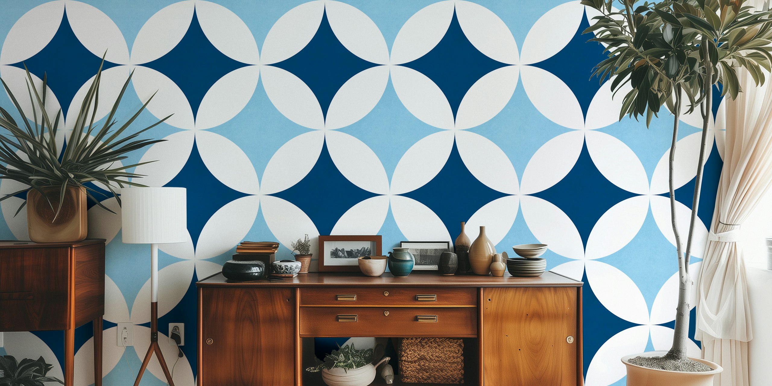 Papier peint Blue geometric pattern dans une pièce