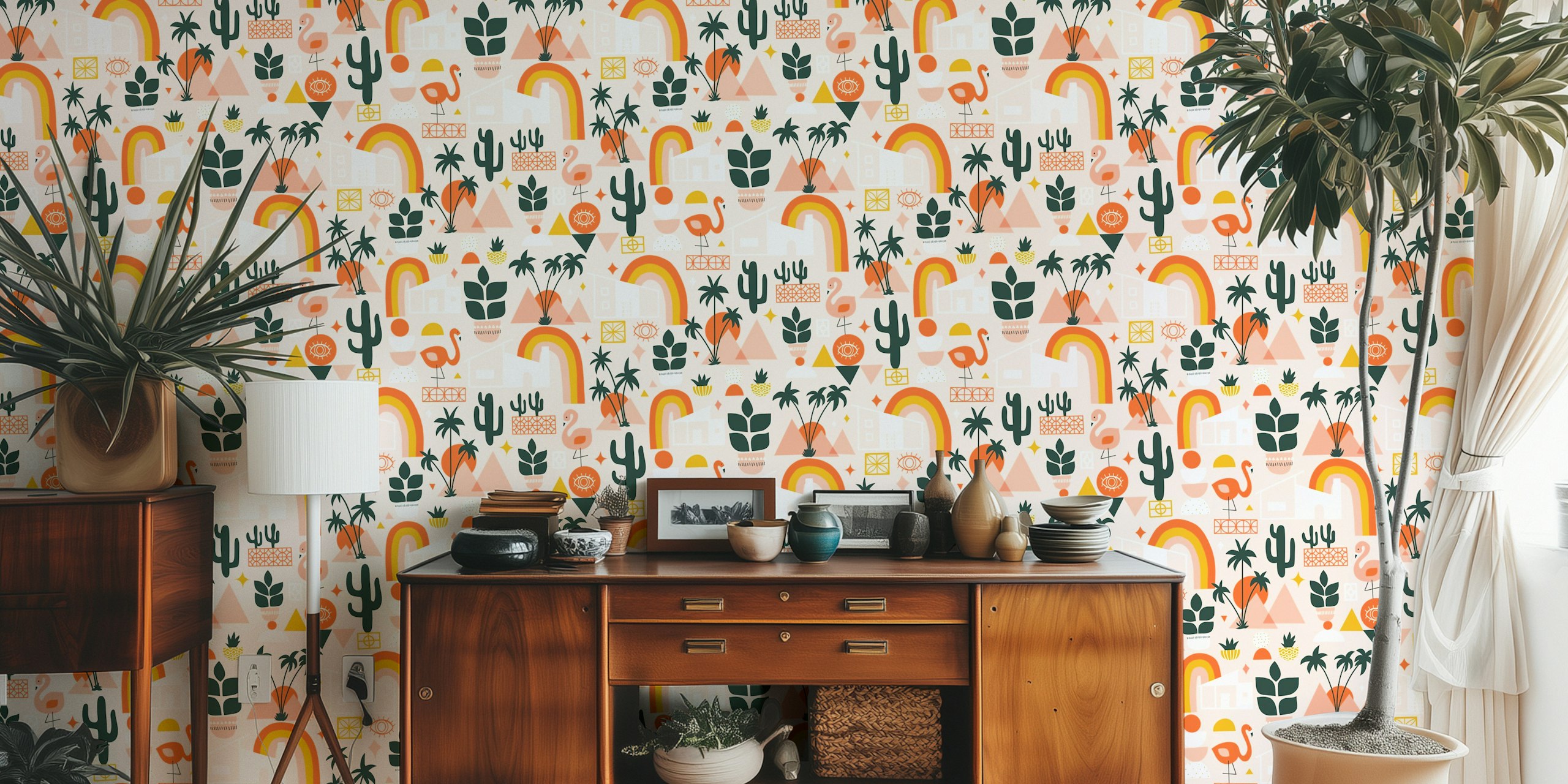 Palm Springs Mid Century Desert Cityscape wallpaper in a room