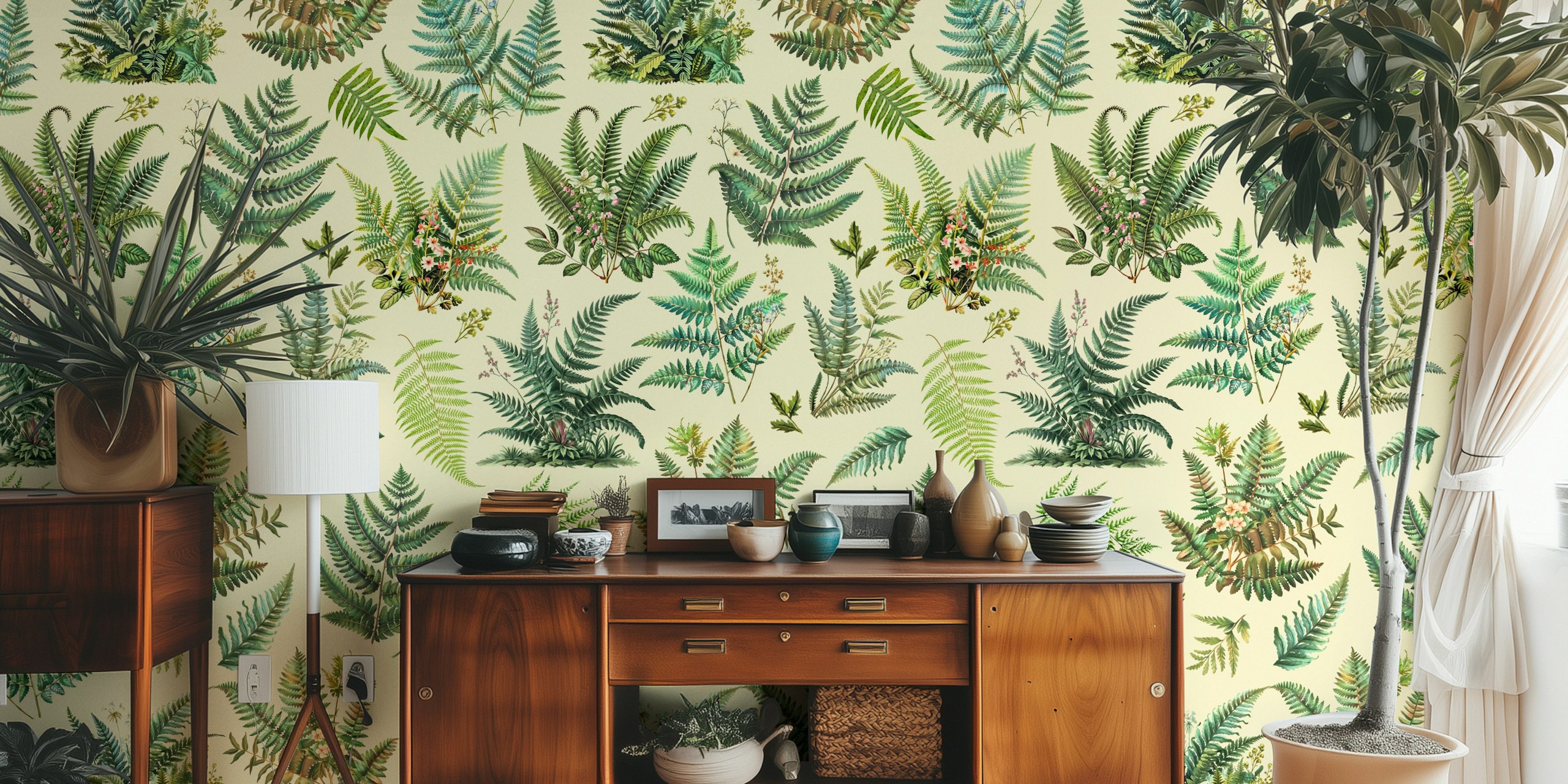 Woodland forest ferns Tapete in einem Zimmer