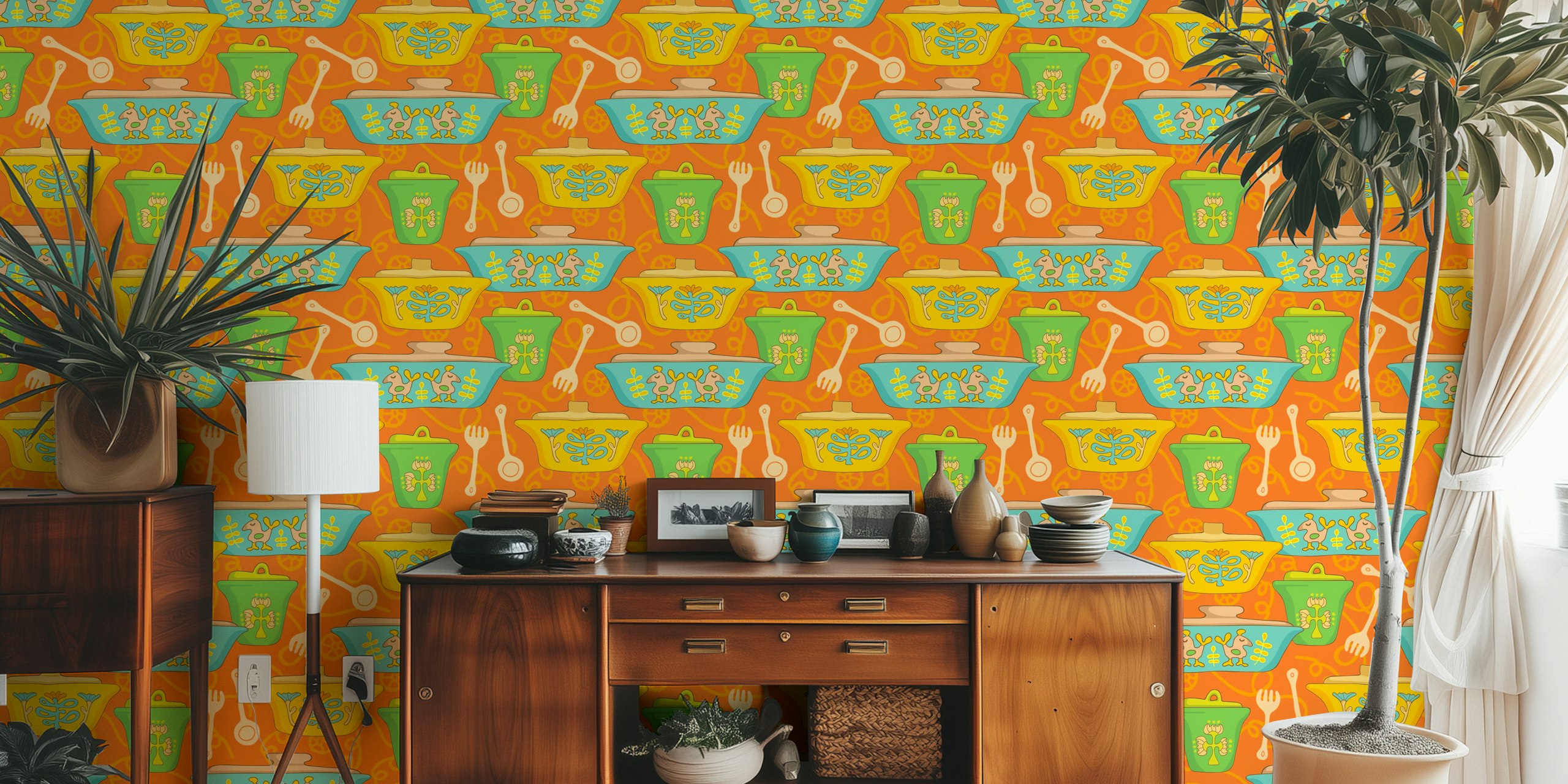 Pasta Potluck vintage wallpaper in a room