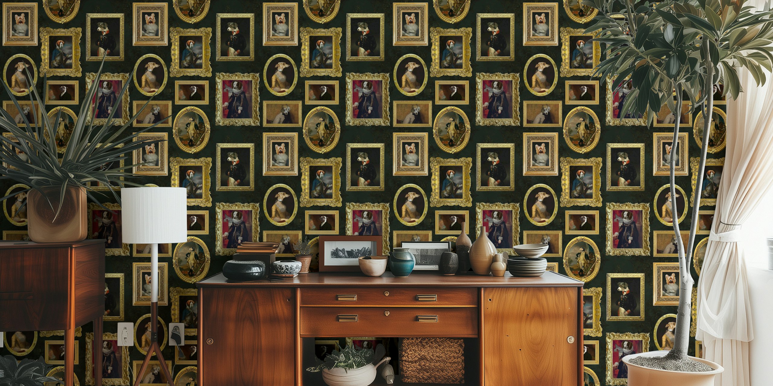 Whimsical dogs wallpaper in a room