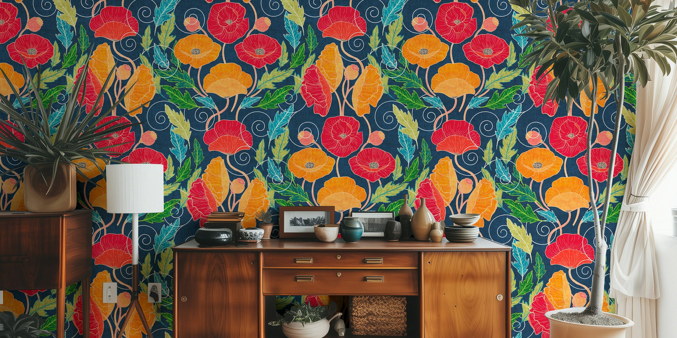 Ornamental Poppy Art Nouveau tapeta u sobi