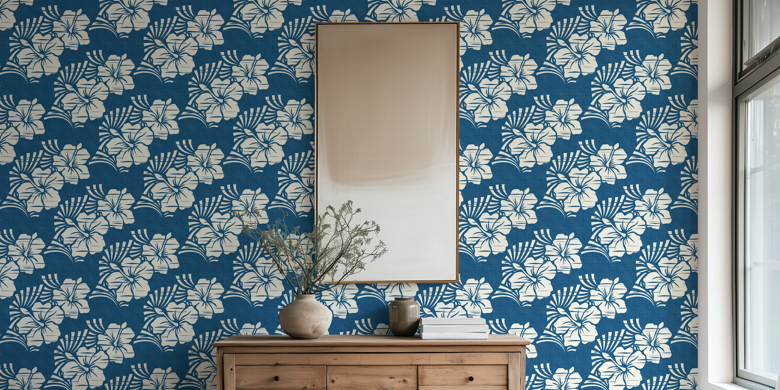 Papel de parede com impressão hawaiana de flores de hibisco