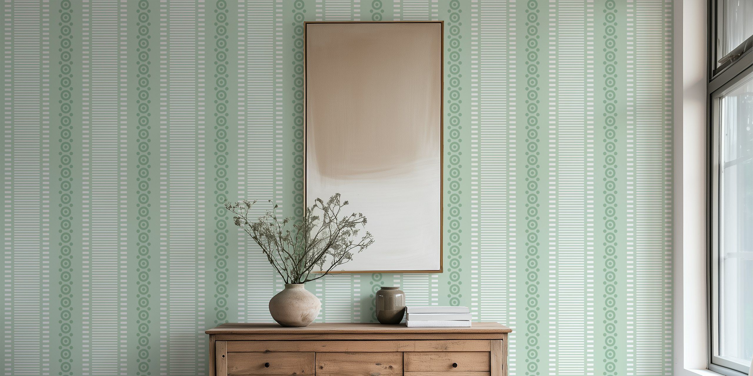 Pastel green vertical stripes wallpaper in a room