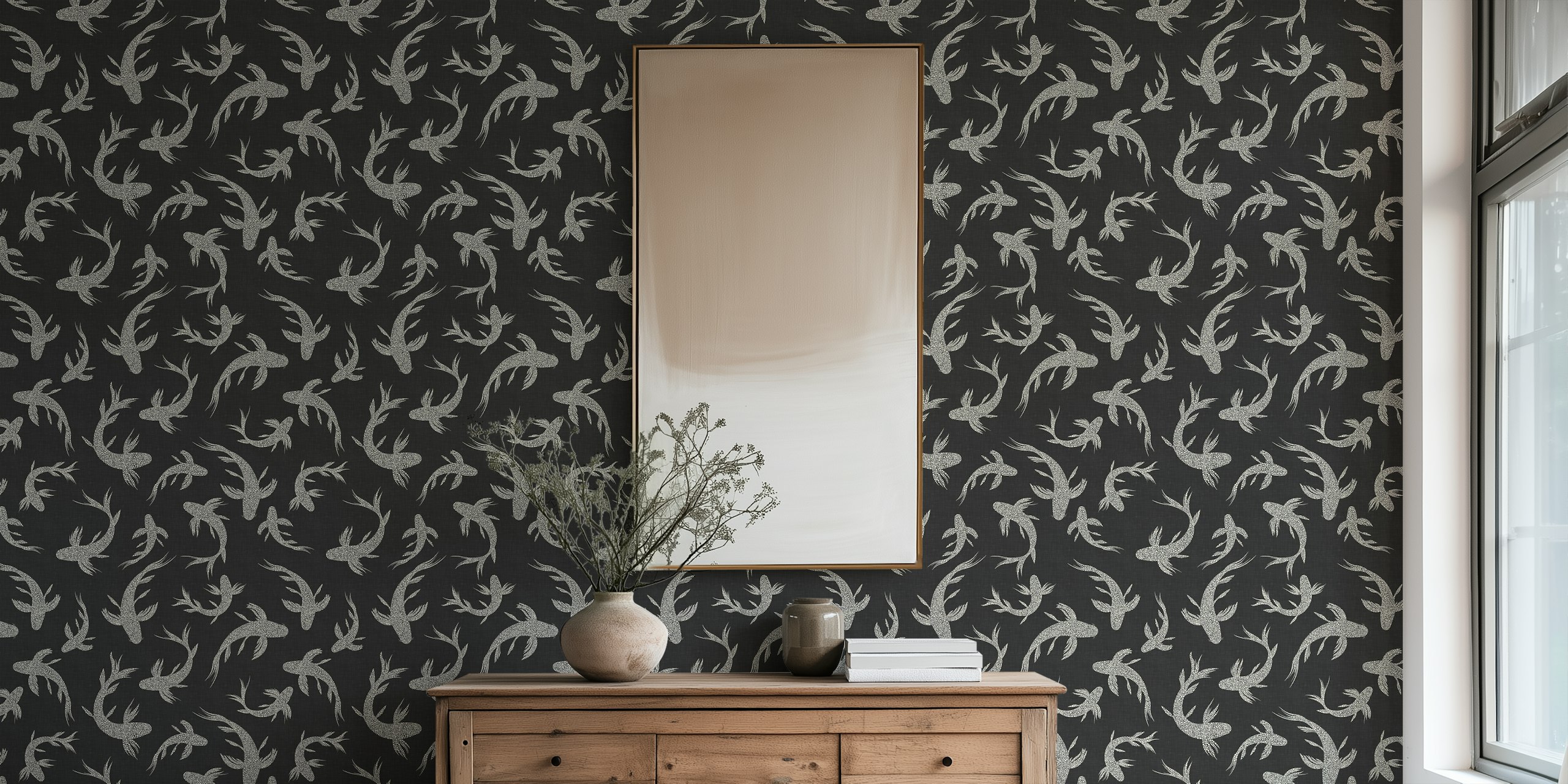 Japanese Koi Ponds wallpaper in a room