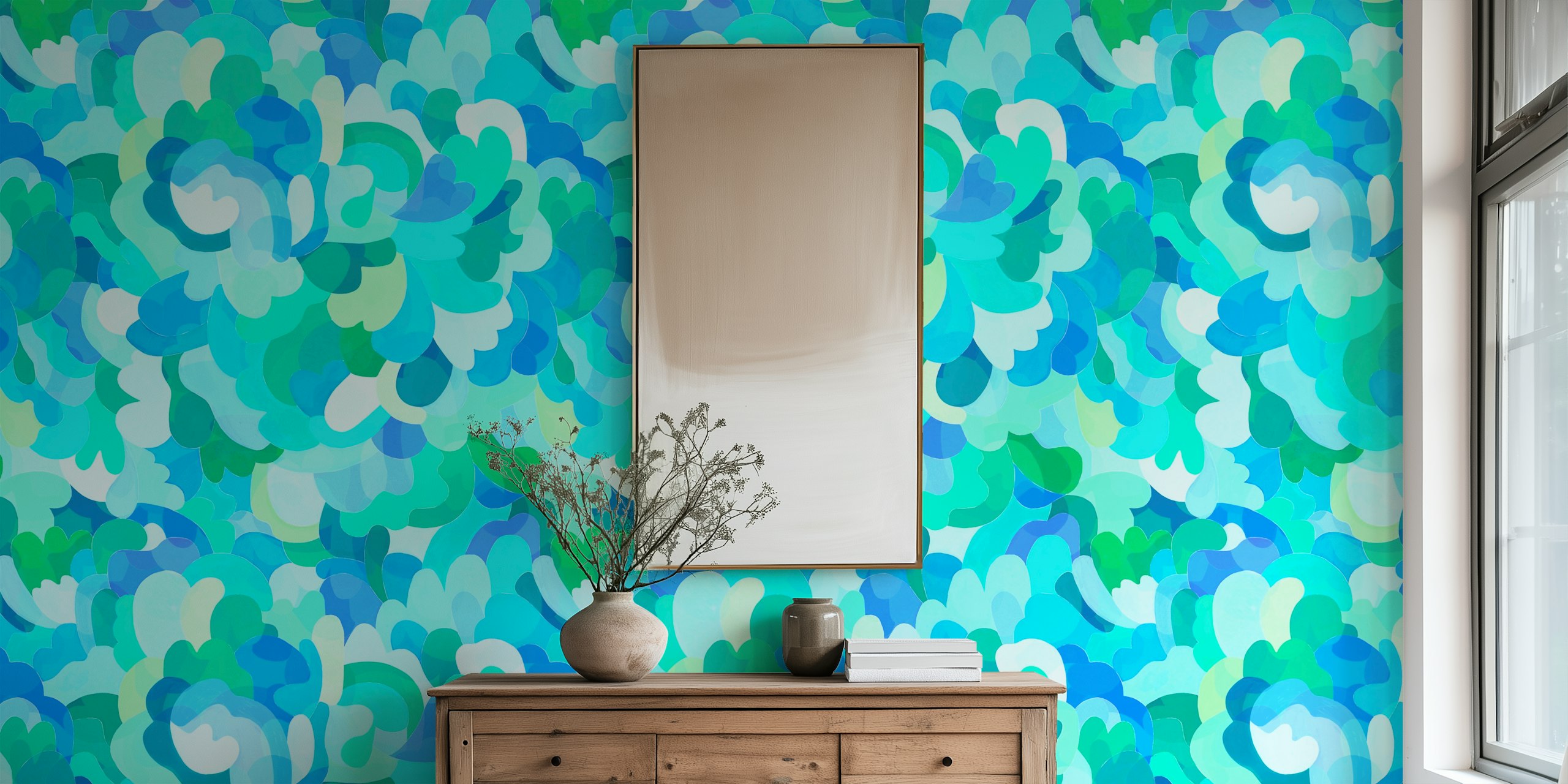 Aqua Ocean Clouds wallpaper in a room