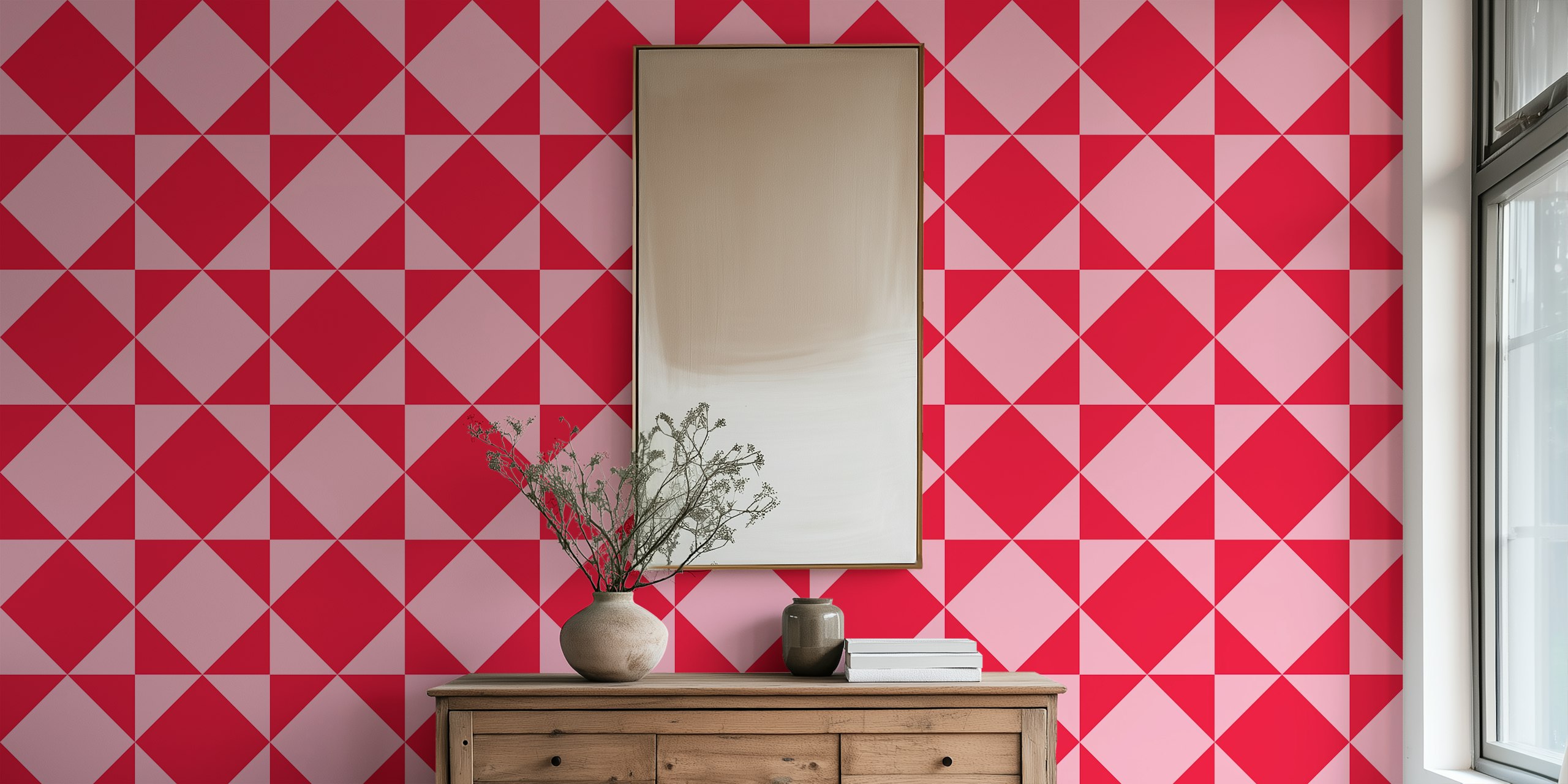 Δωμάτιο με Classic Geometric Blocks - Pink and Red - L ταπετσαρία