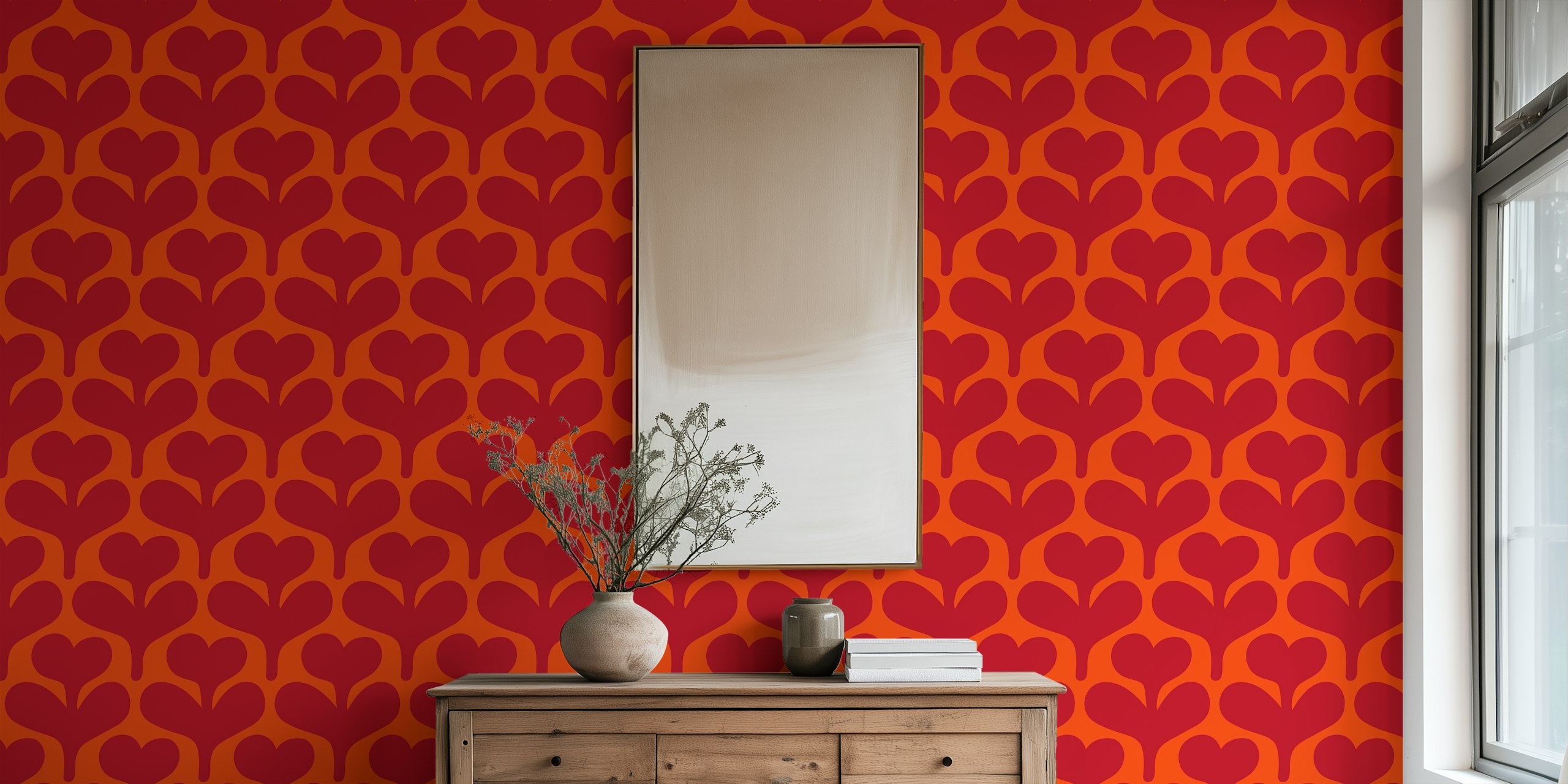 Retro vibrant red floral wallpaper design