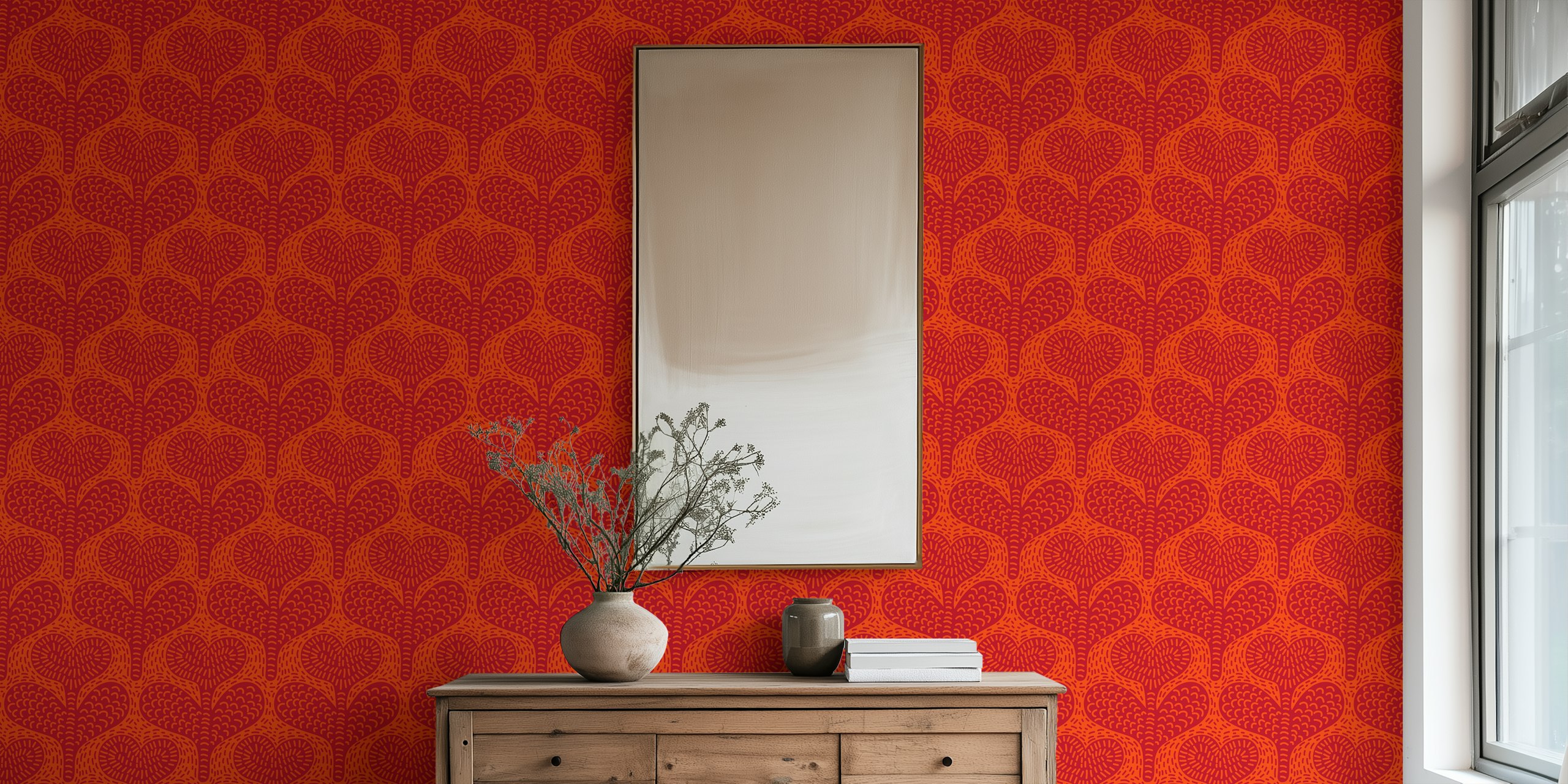 Red floral heart pattern decorative wallpaper