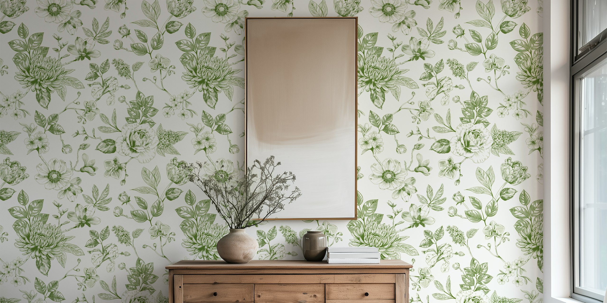 Ταπετσαρία Vintage Floral Toile σε ένα δωμάτιο