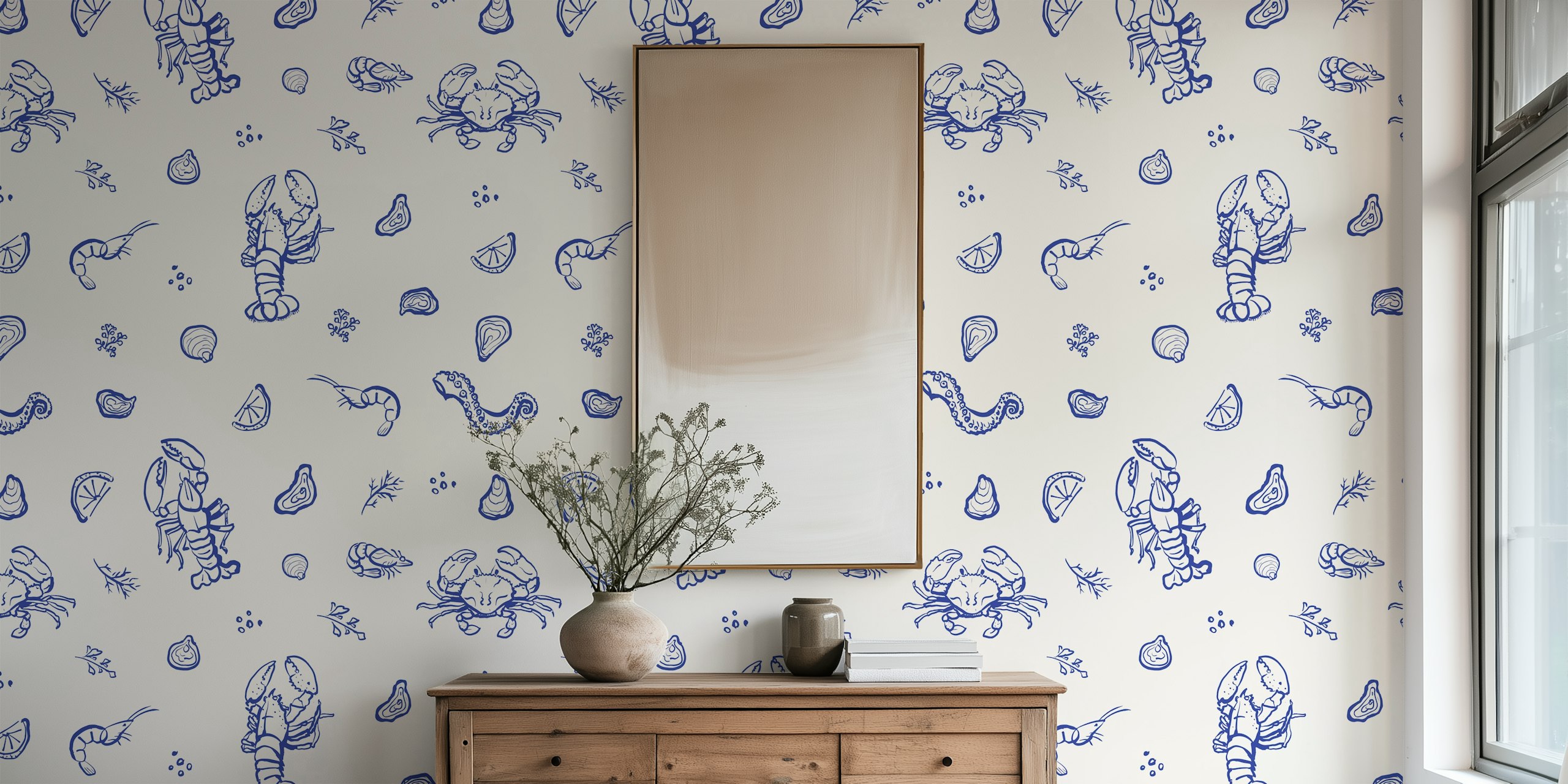 Fresh seafood wallpaper in a room design