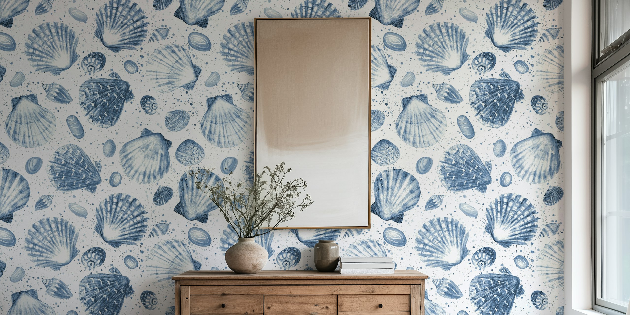 Papel pintado Watercolor Seashells en una habitación