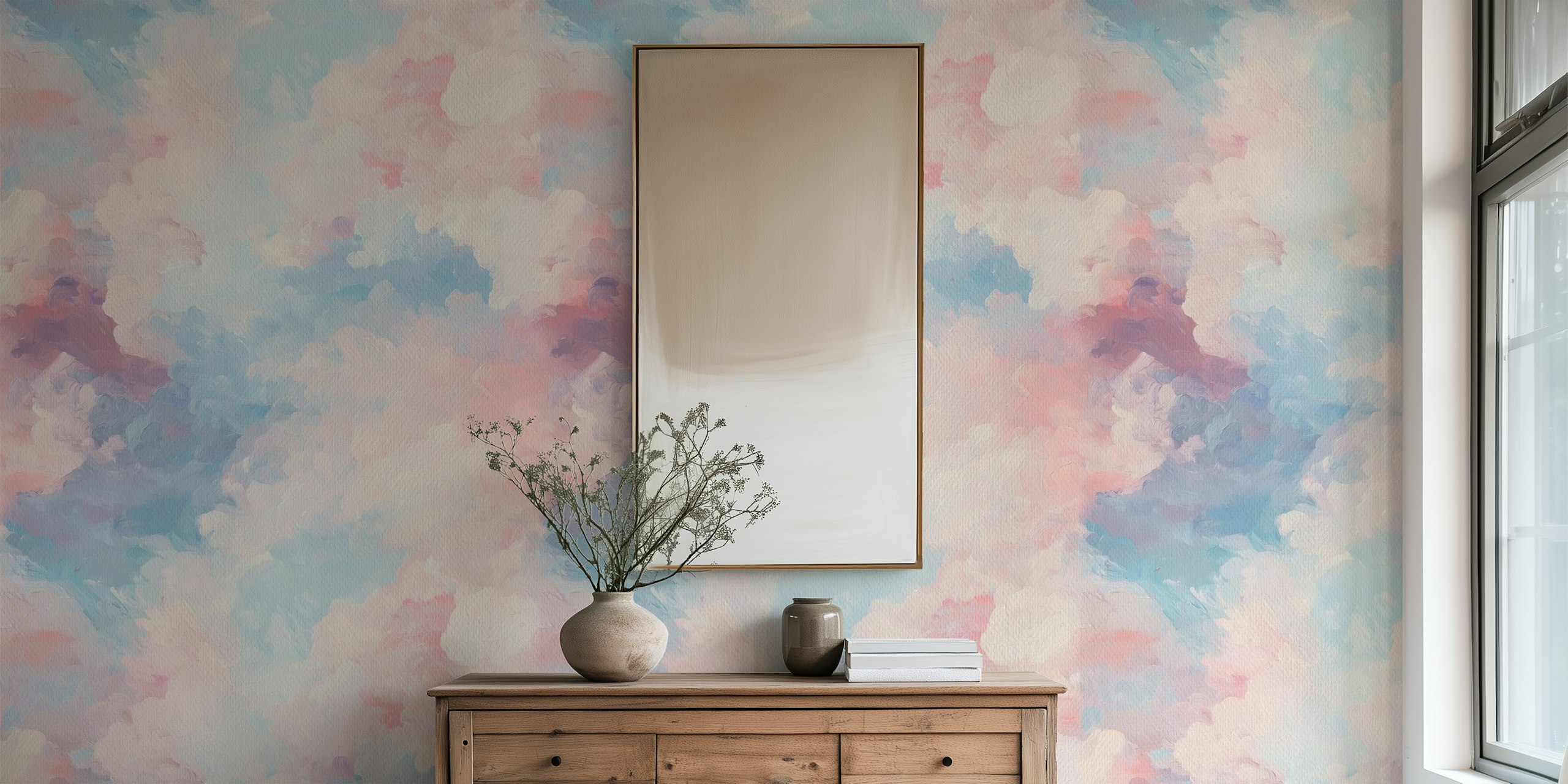 Papel de parede Blush Cotton Candy Painting em um quarto