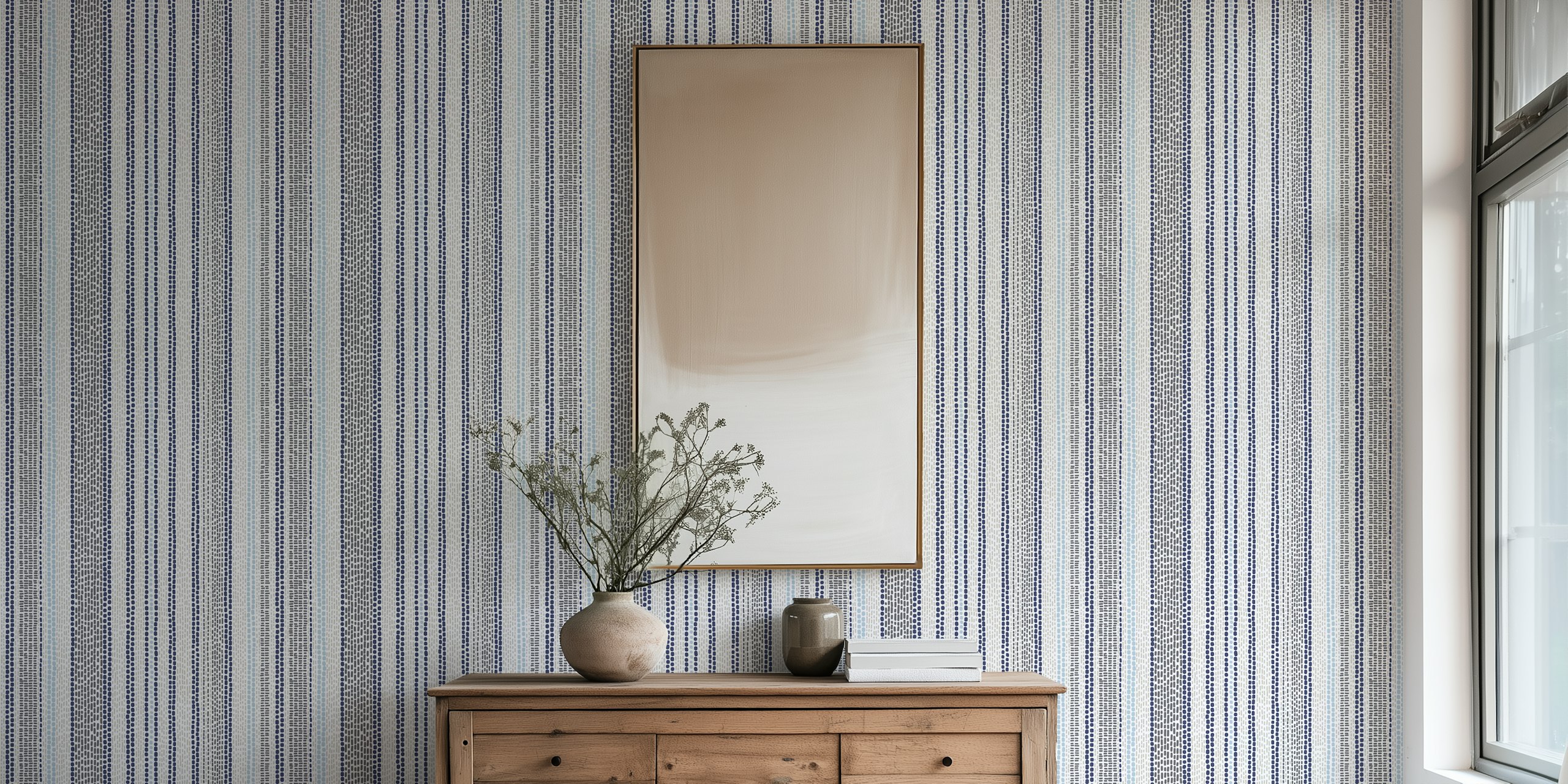 Bleu léger handwoven boho stripe wallpaper