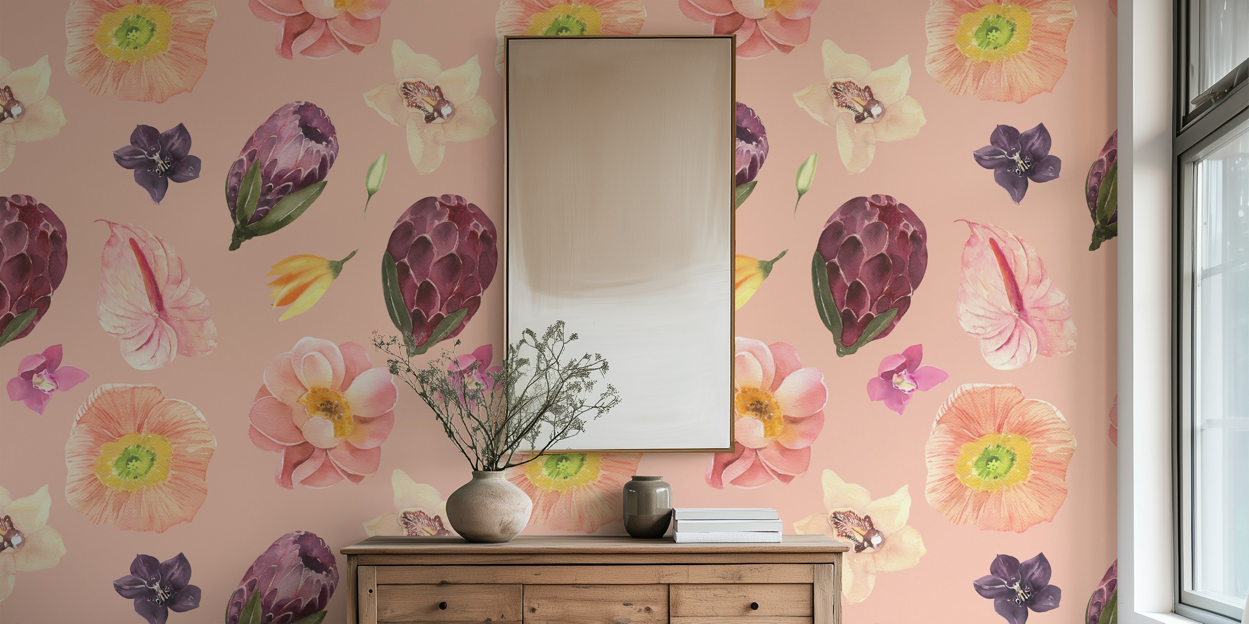 Vibrant Tropical Blossoms Pattern σε ένα δωμάτιο