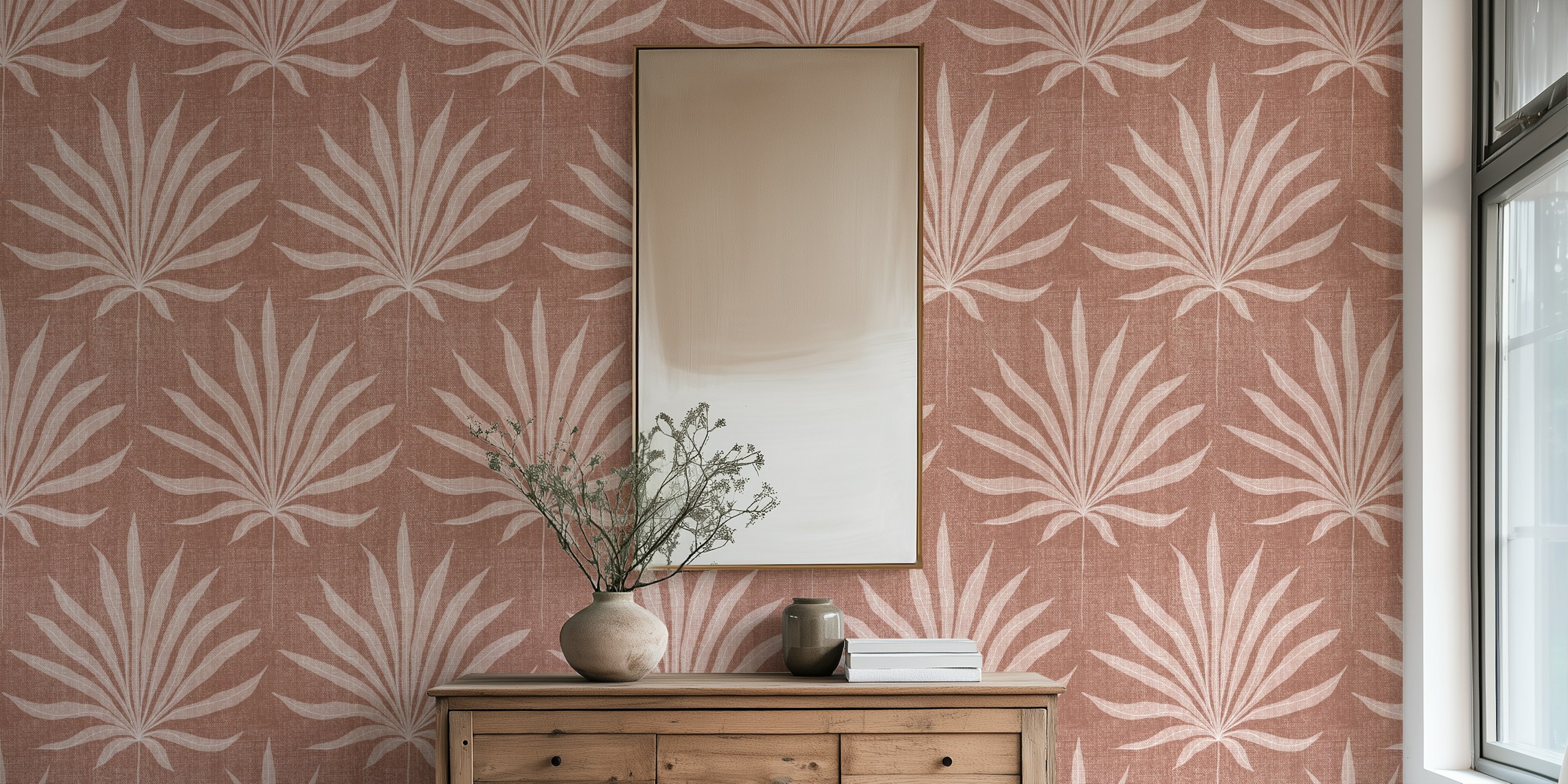 Carta da parati Palm Frond in colore terracotta
