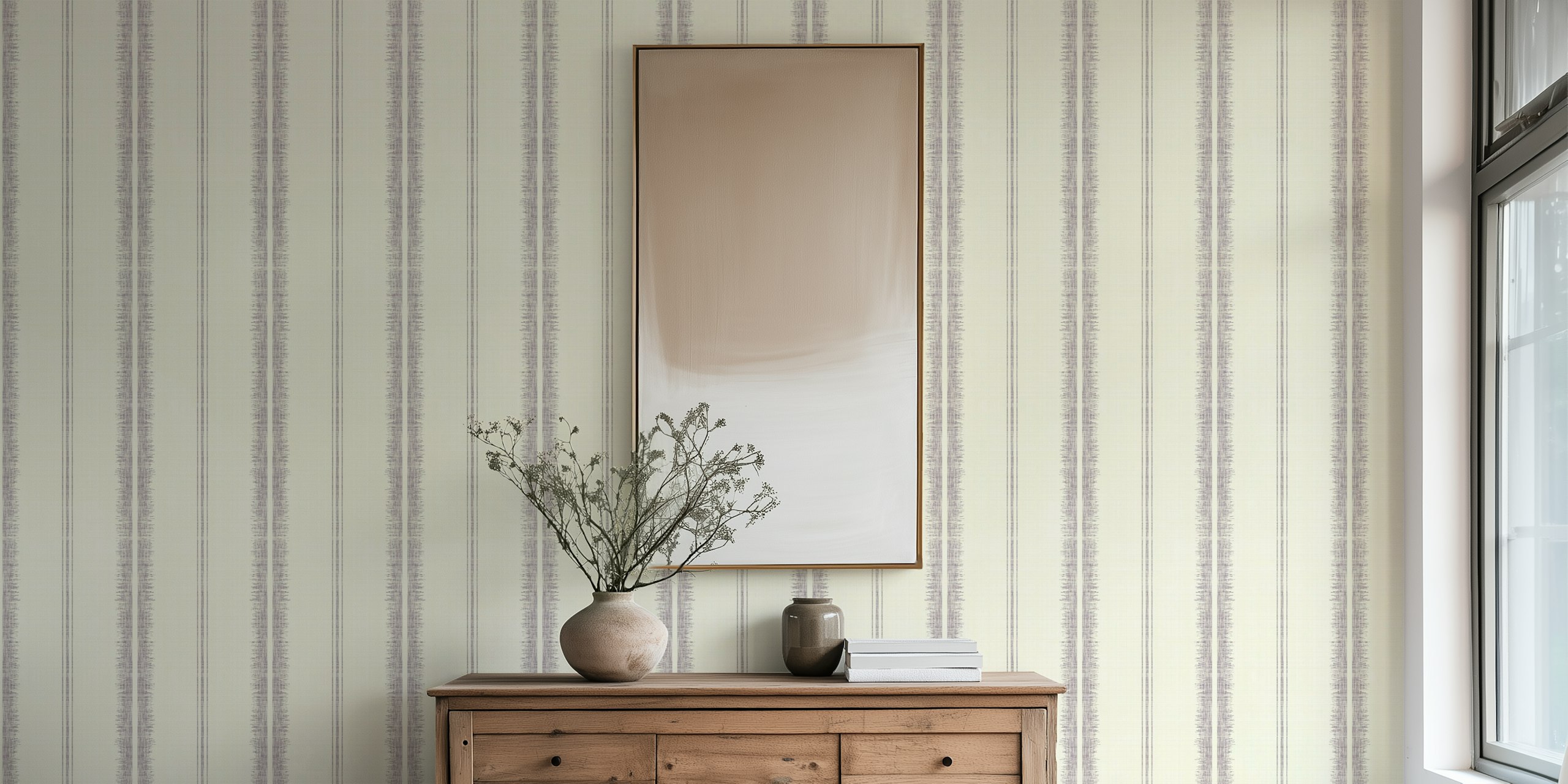 Provence Boho Stripes Linen-Lavender wallpaper in a room