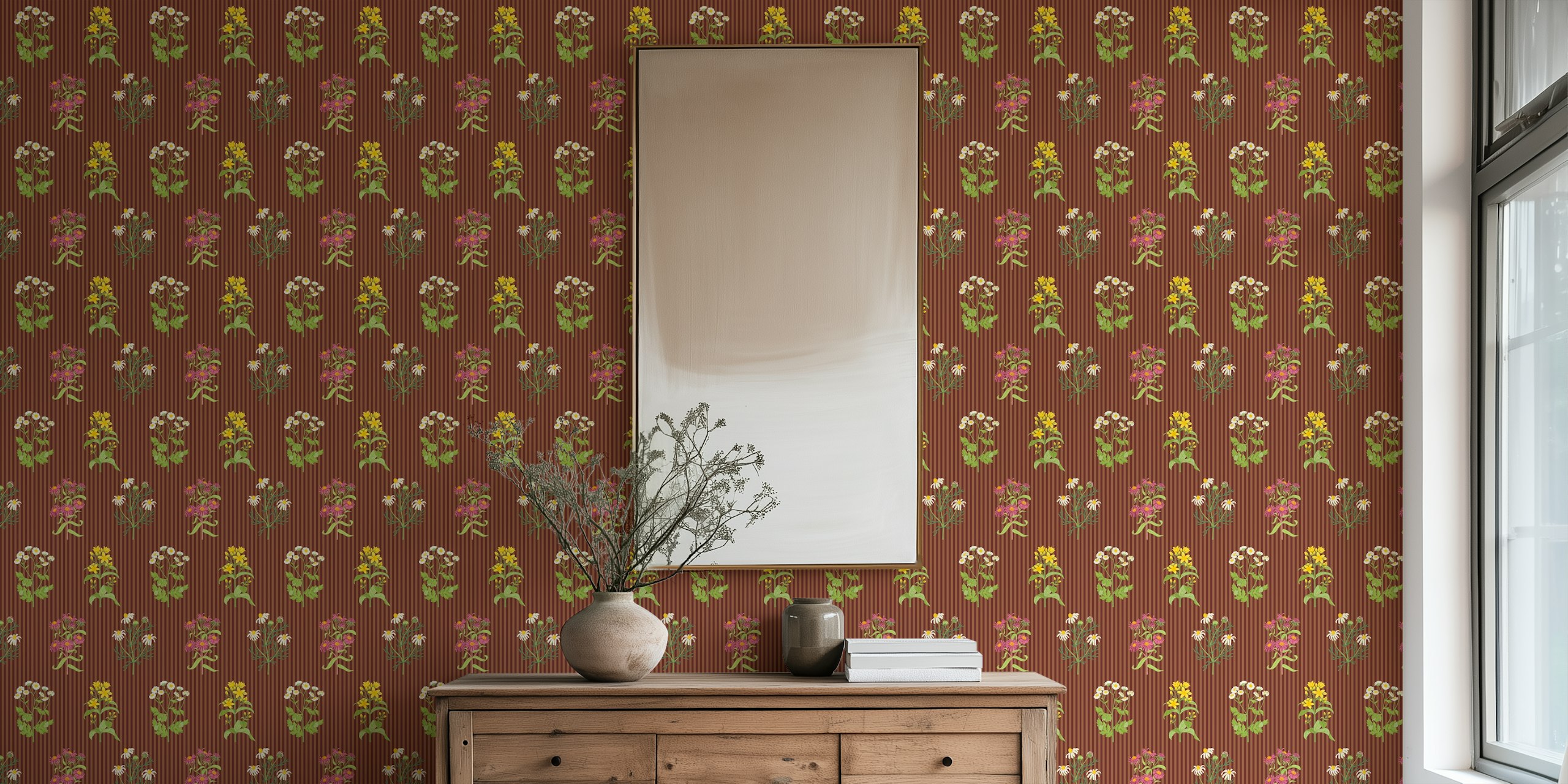 Striped Garden Elegance papel de parede em um quarto