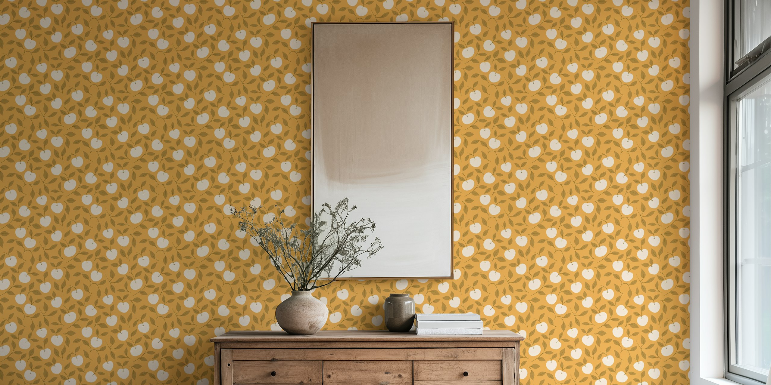 Autumn Harvest Apple Vine Wallpaper in a room