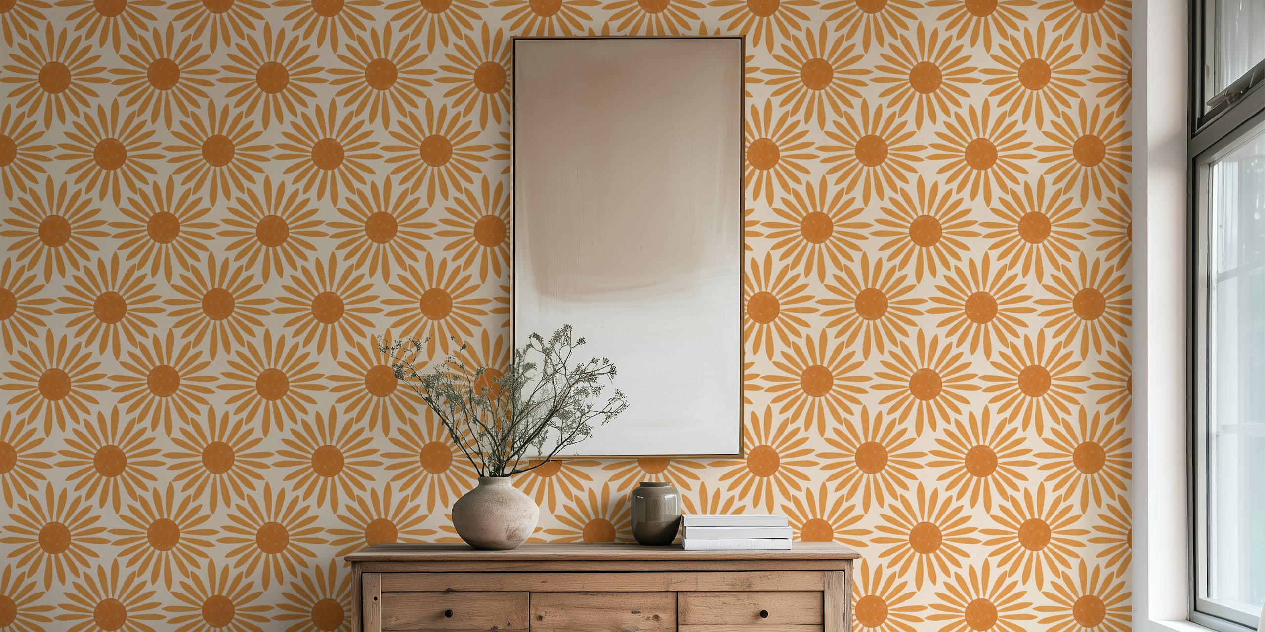 Papel pintado Boho Sun Geo Pattern en naranja óxido