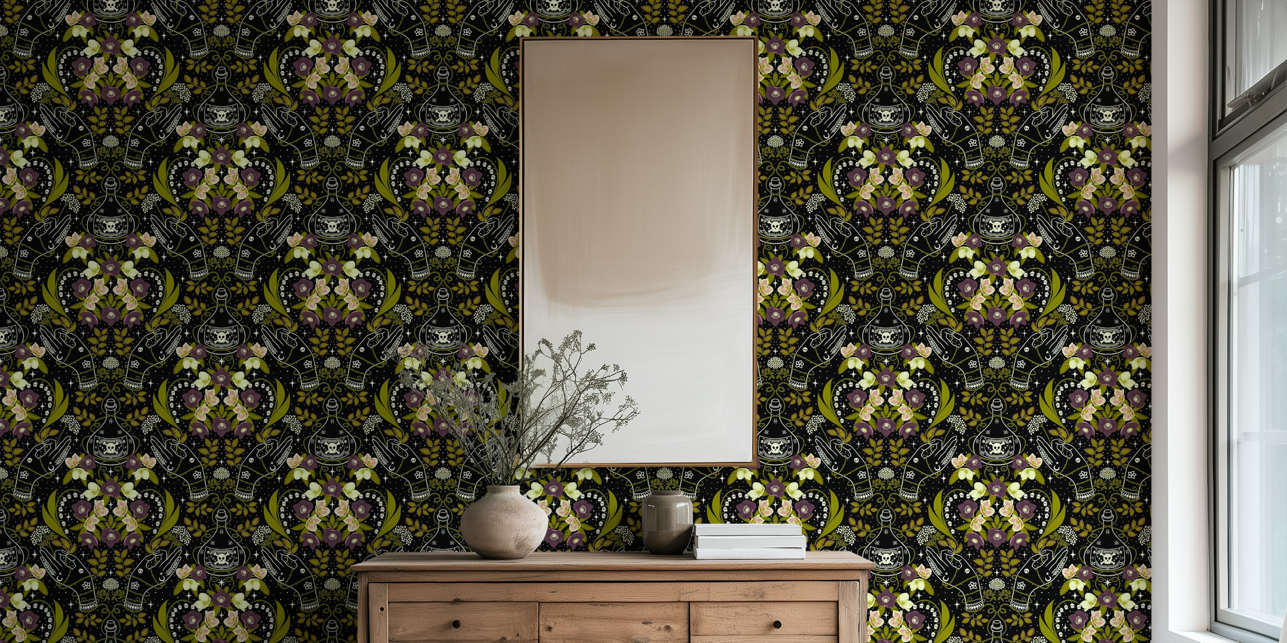 Poisonous Hell-ebore Damask tapet i et rom