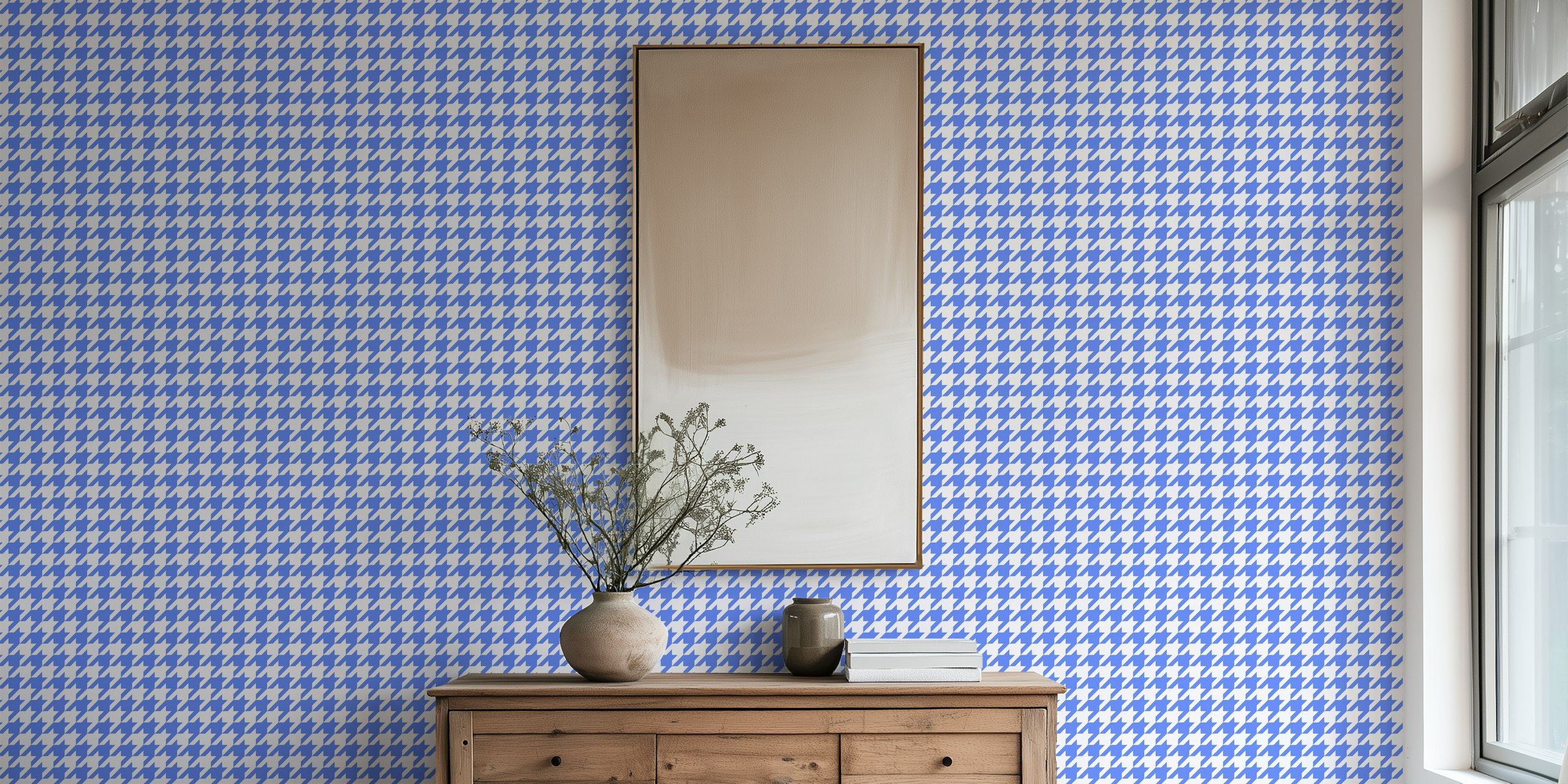 Blue and white houndstooth wallpaper στο δωμάτιο