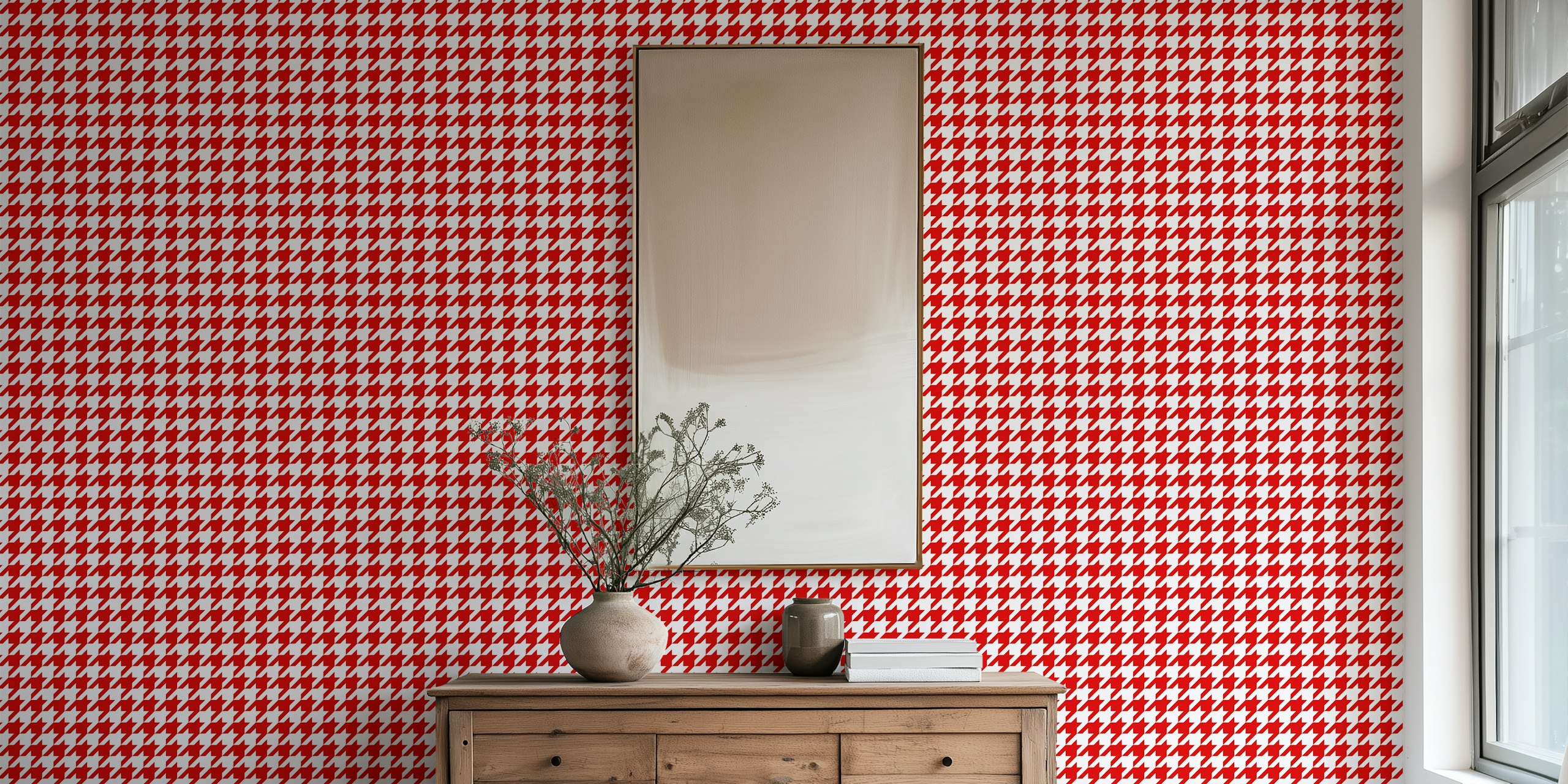 Red and white houndstooth pattern wallpaper