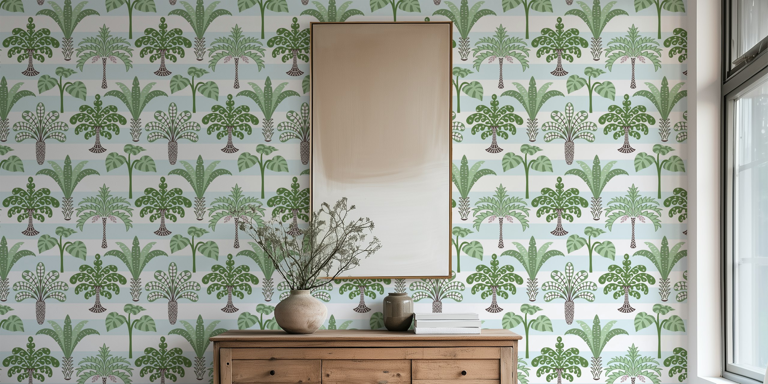 Jungle palms wallpaper design in a room