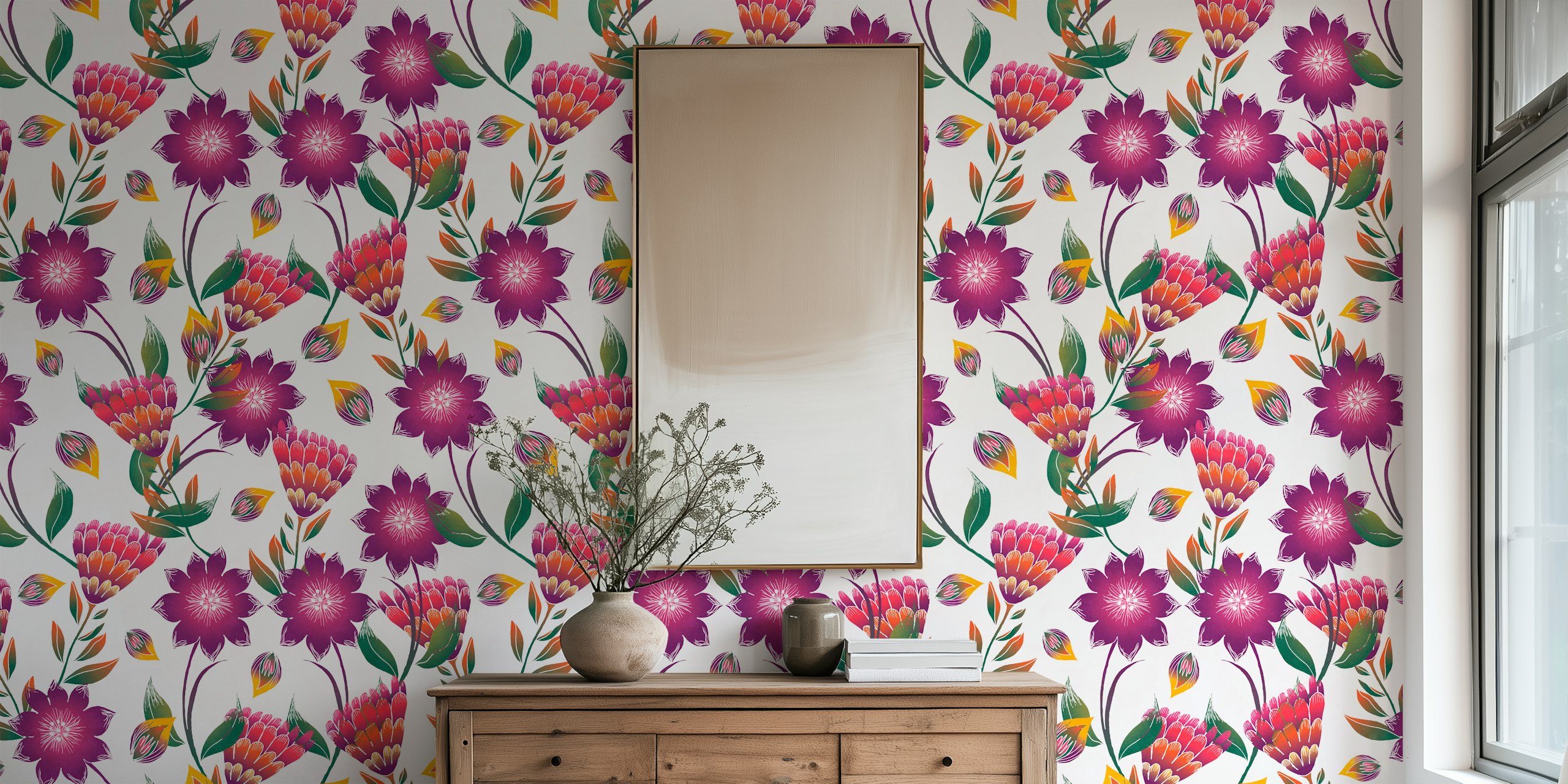 Vibrant Floral Blossom Pattern tapetti huoneessa