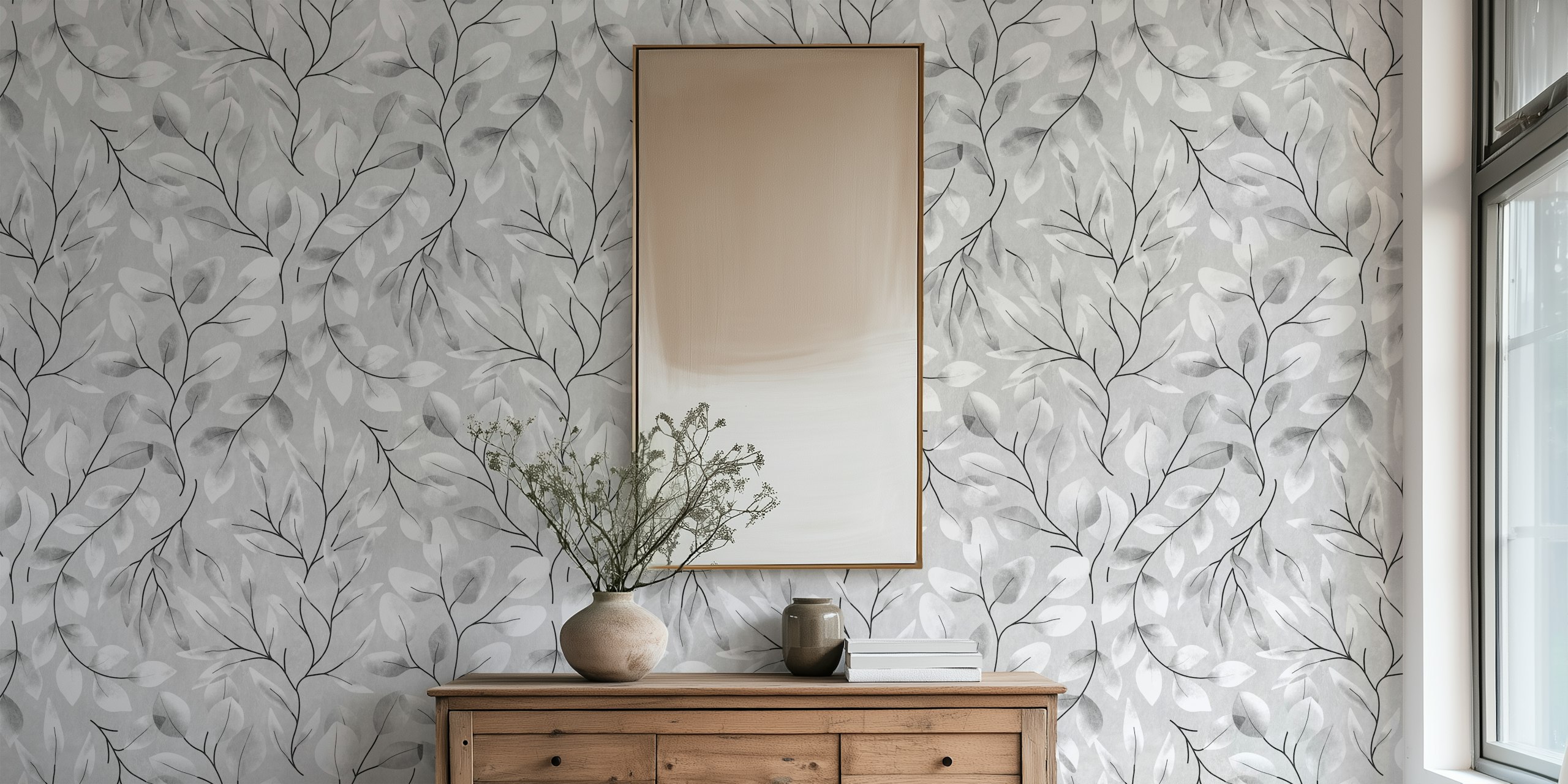 Lovely Leaves - Black and White tapeta v pokoji
