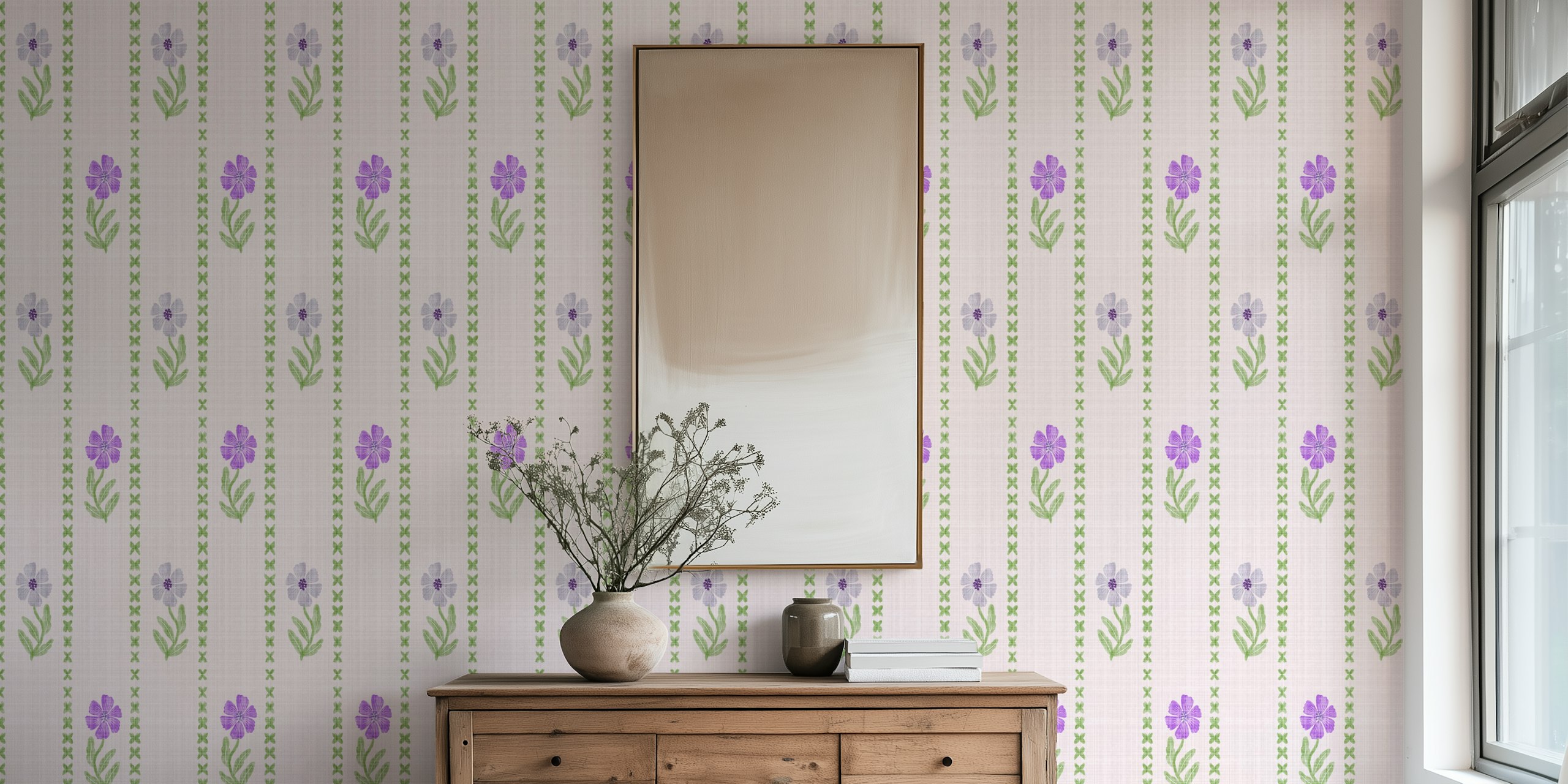 Papel de parede Botanical Harmony View exibido em um ambiente