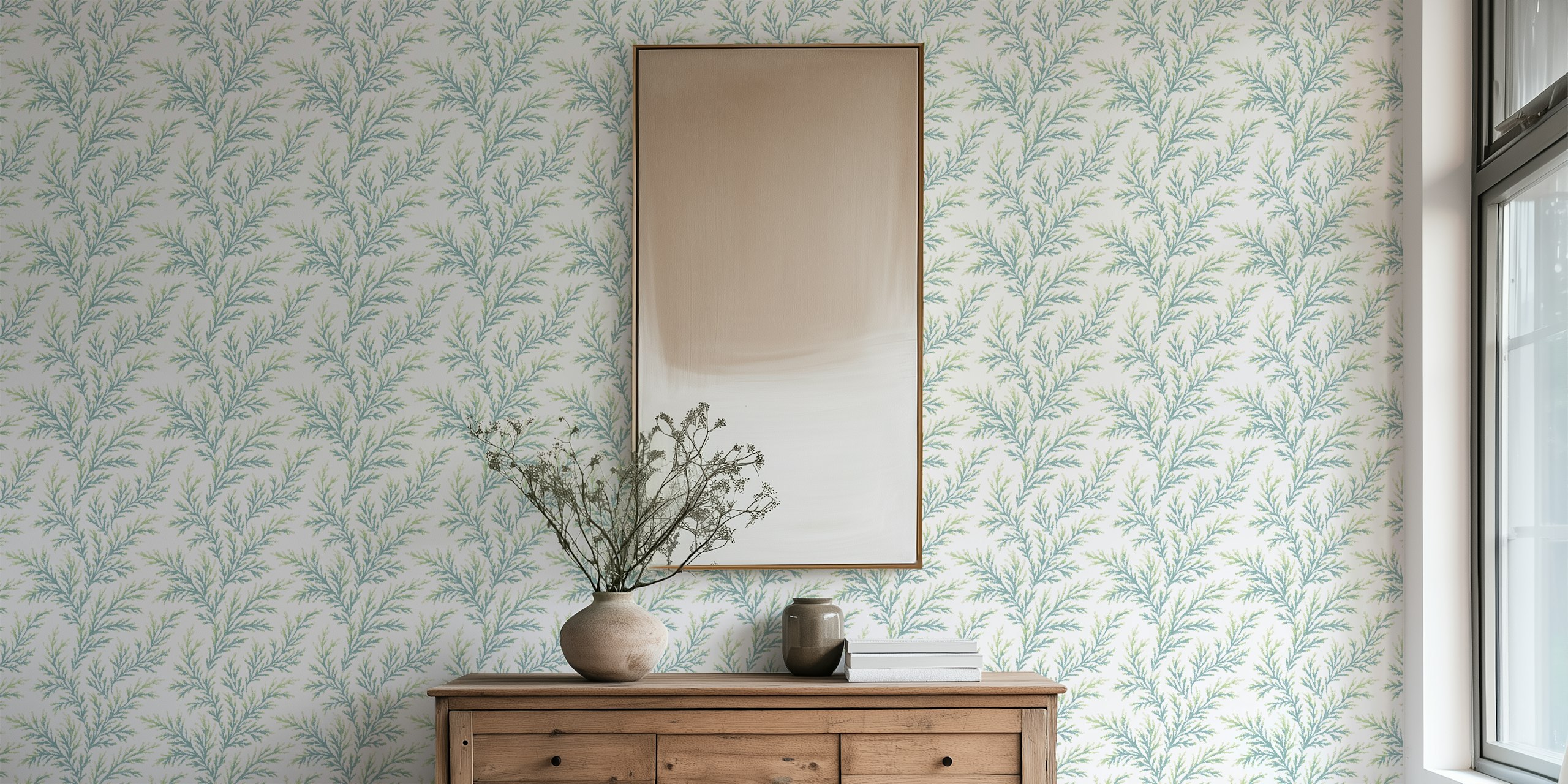 Pine branches wallpaper in a room