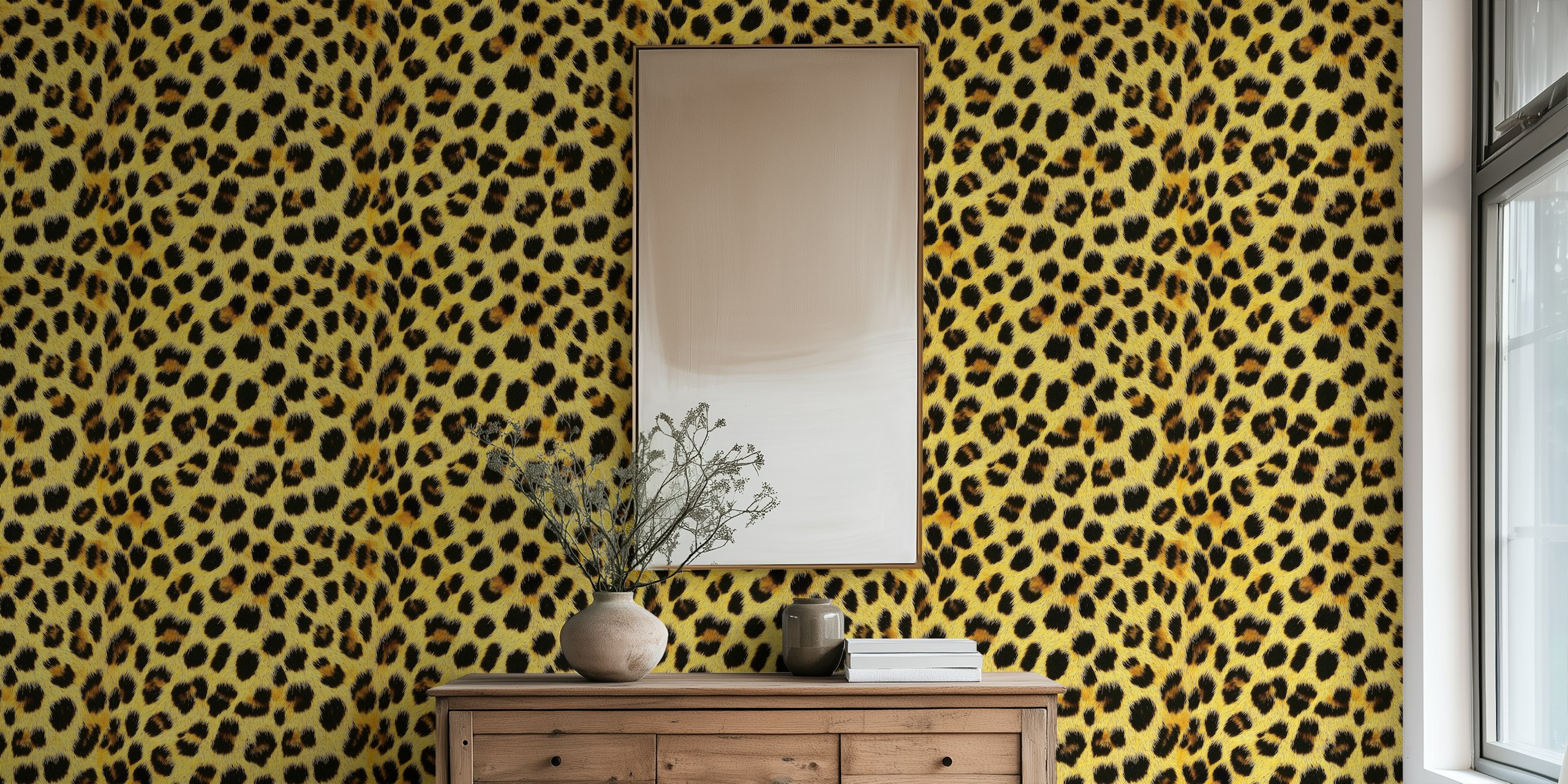 Leopard print wallpaper in a modern interior