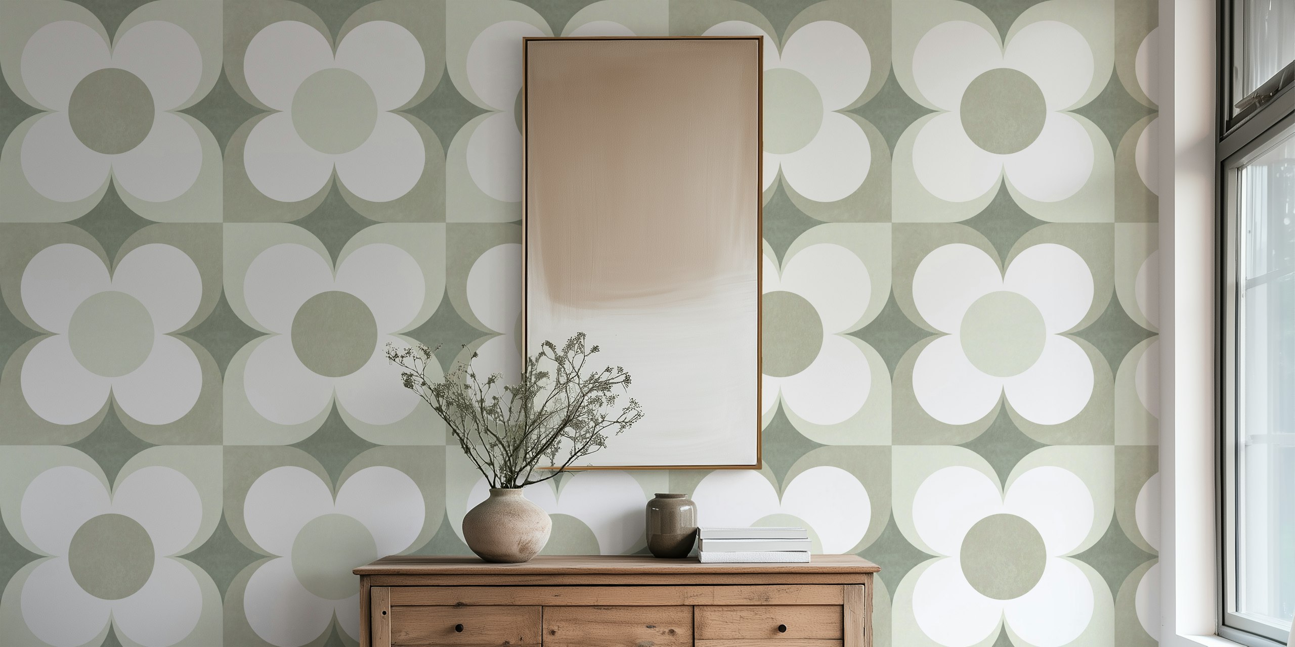Papel pintado Geometric Flower Tile en una habitación