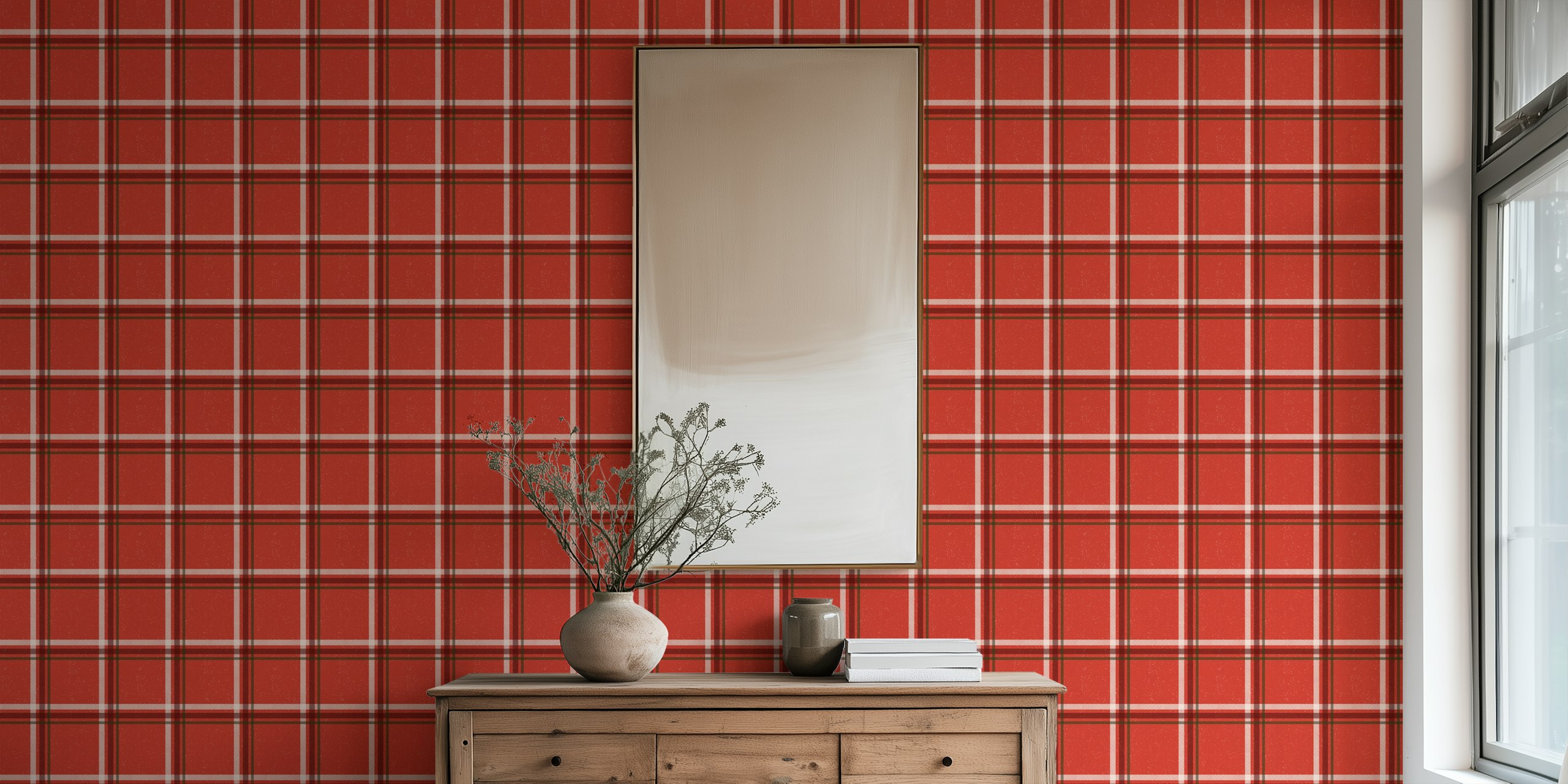 Winter Plaid Red tapetti huoneessa