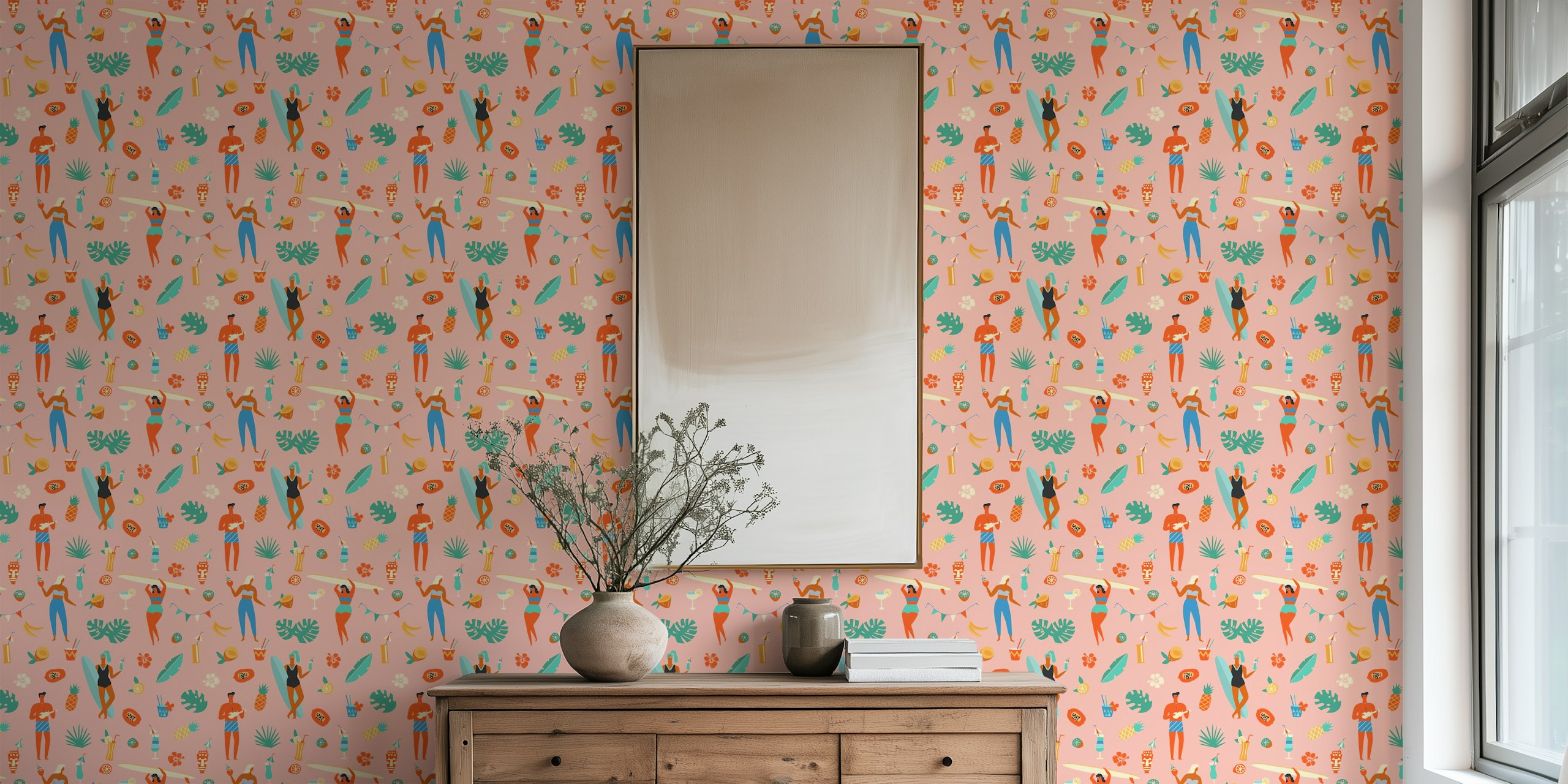 Blue Hawaii Vibe tropical wallpaper in a room