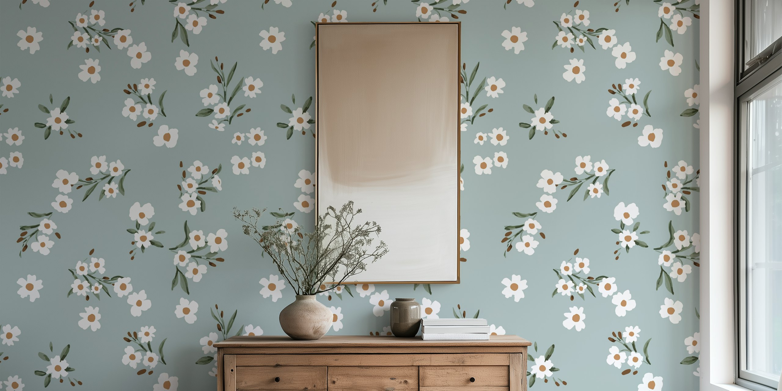 Timeless Garden blue floral wallpaper in a room