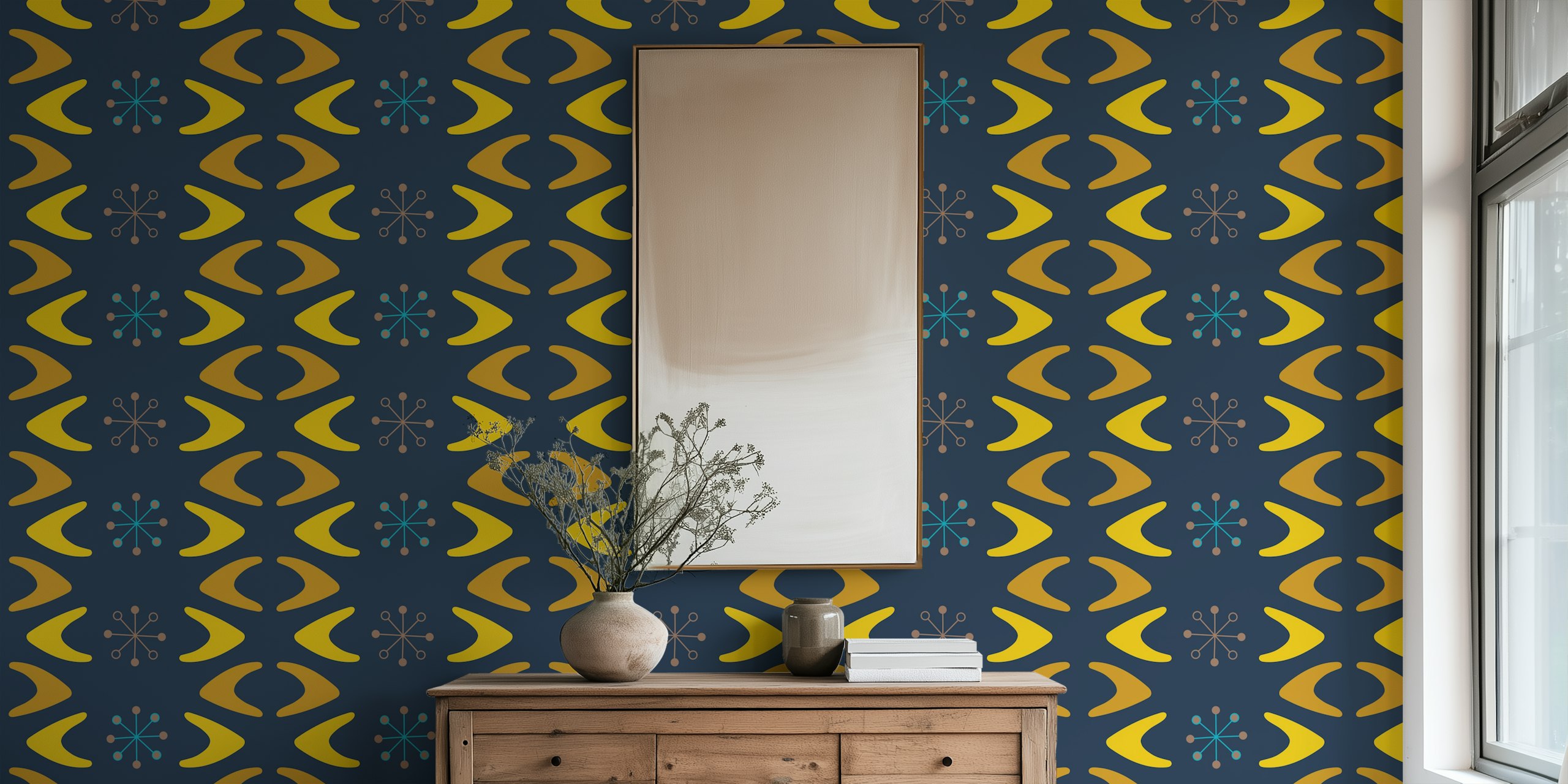 Papel pintado Midcentury Boomerangs en una habitación
