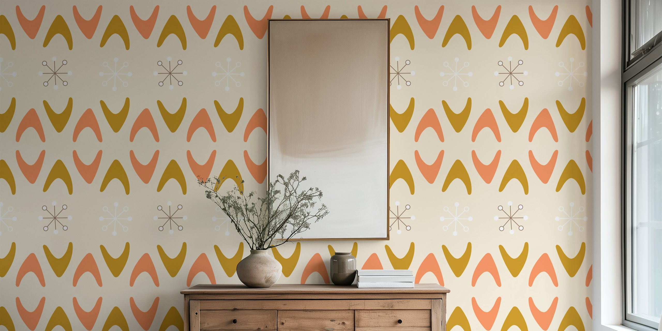 Papier peint Midcentury Boomerangs dans une pièce