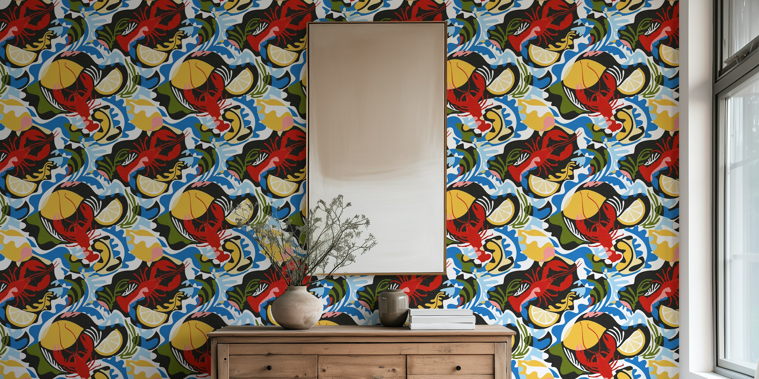 Crustacean Core wallpaper with lobsters and lemons