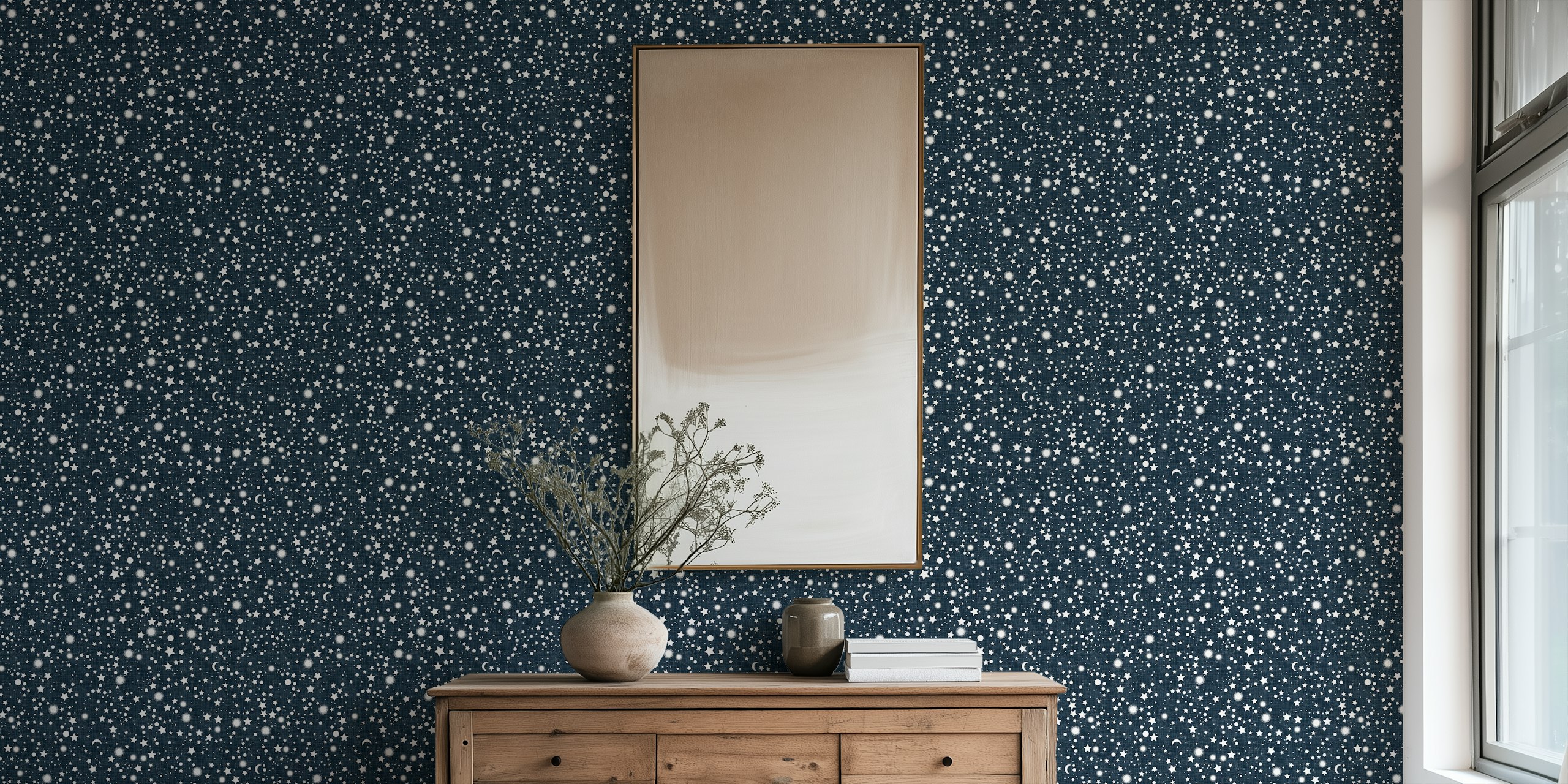 Glitter Sky Navy Blue wallpaper in a room