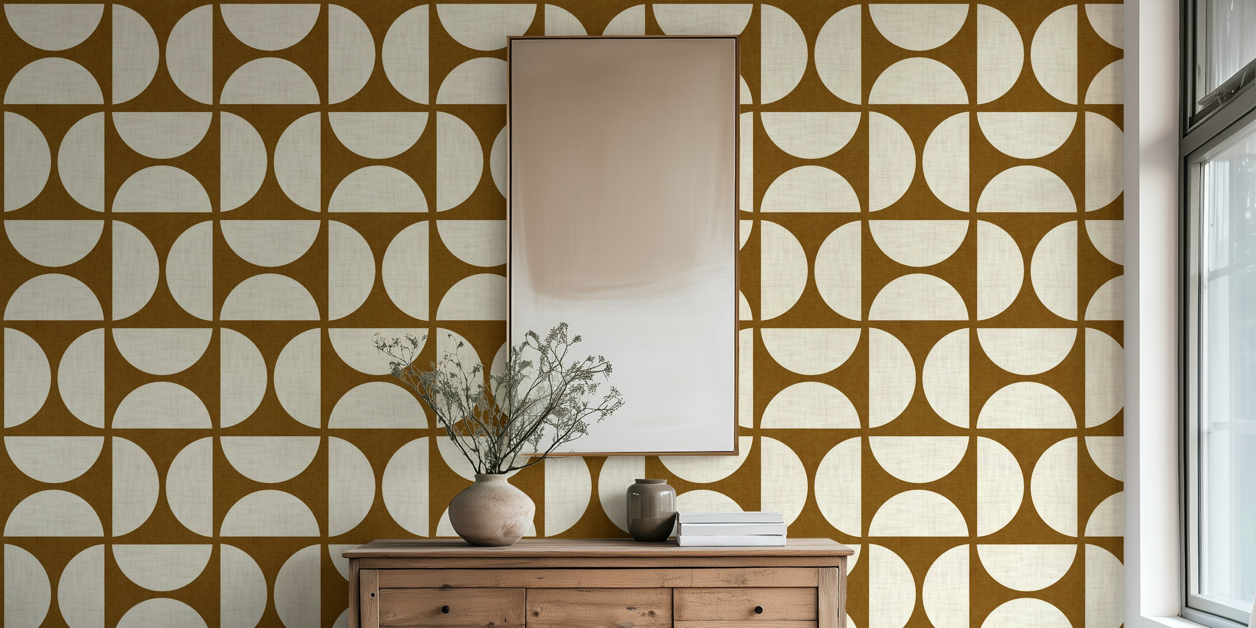 Burnt orange geometric semi-circle pattern wallpaper