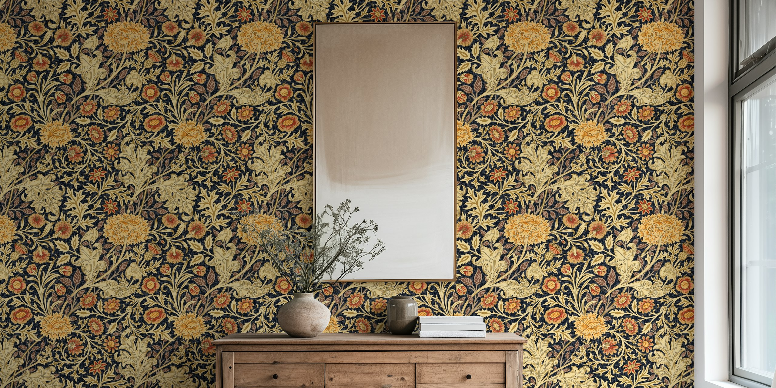 Victorian Double Bough 1 brown wallpaper in a room