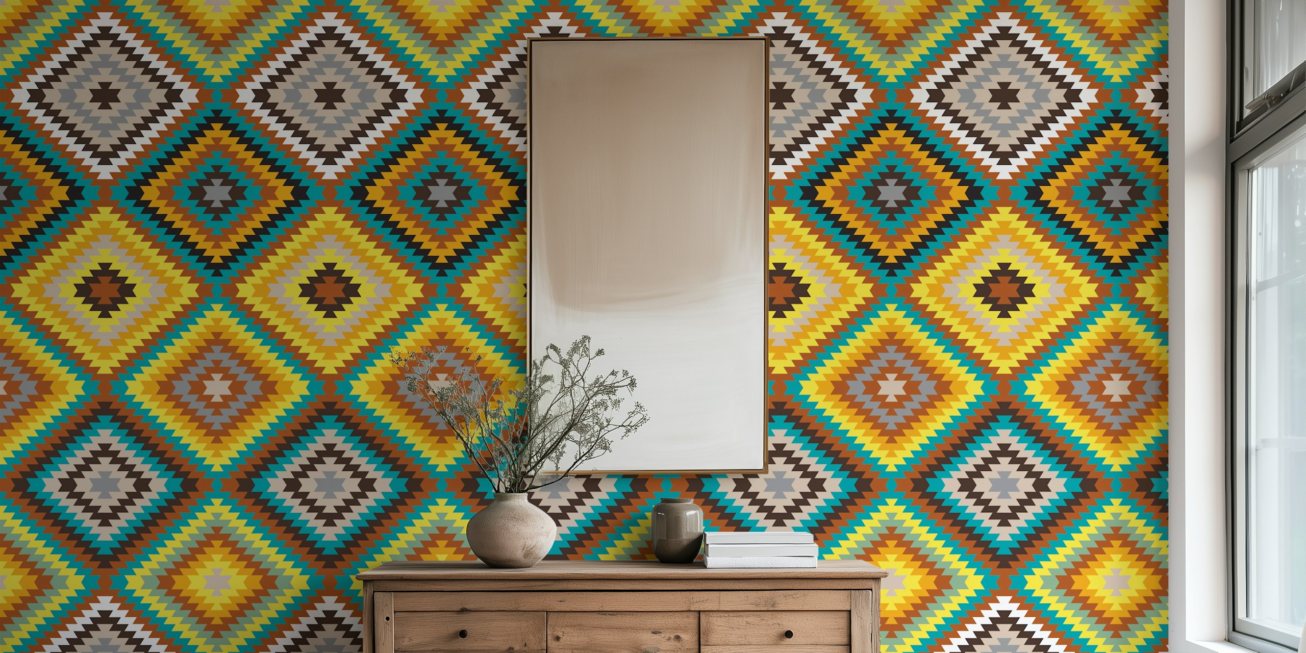 Modern Kilim wallpaper in vibrant colors