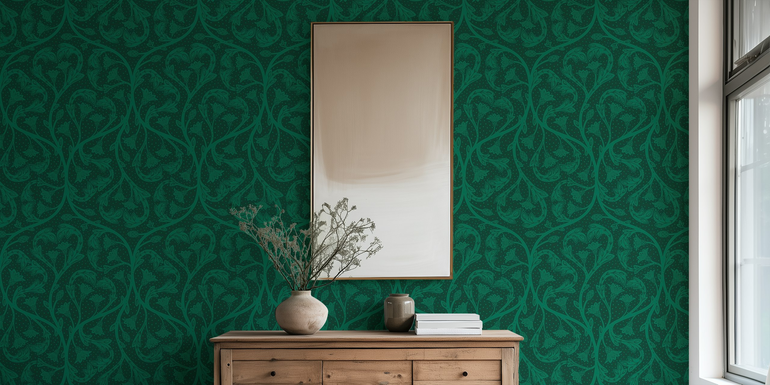 Green floral dandelion hearts pattern wallpaper